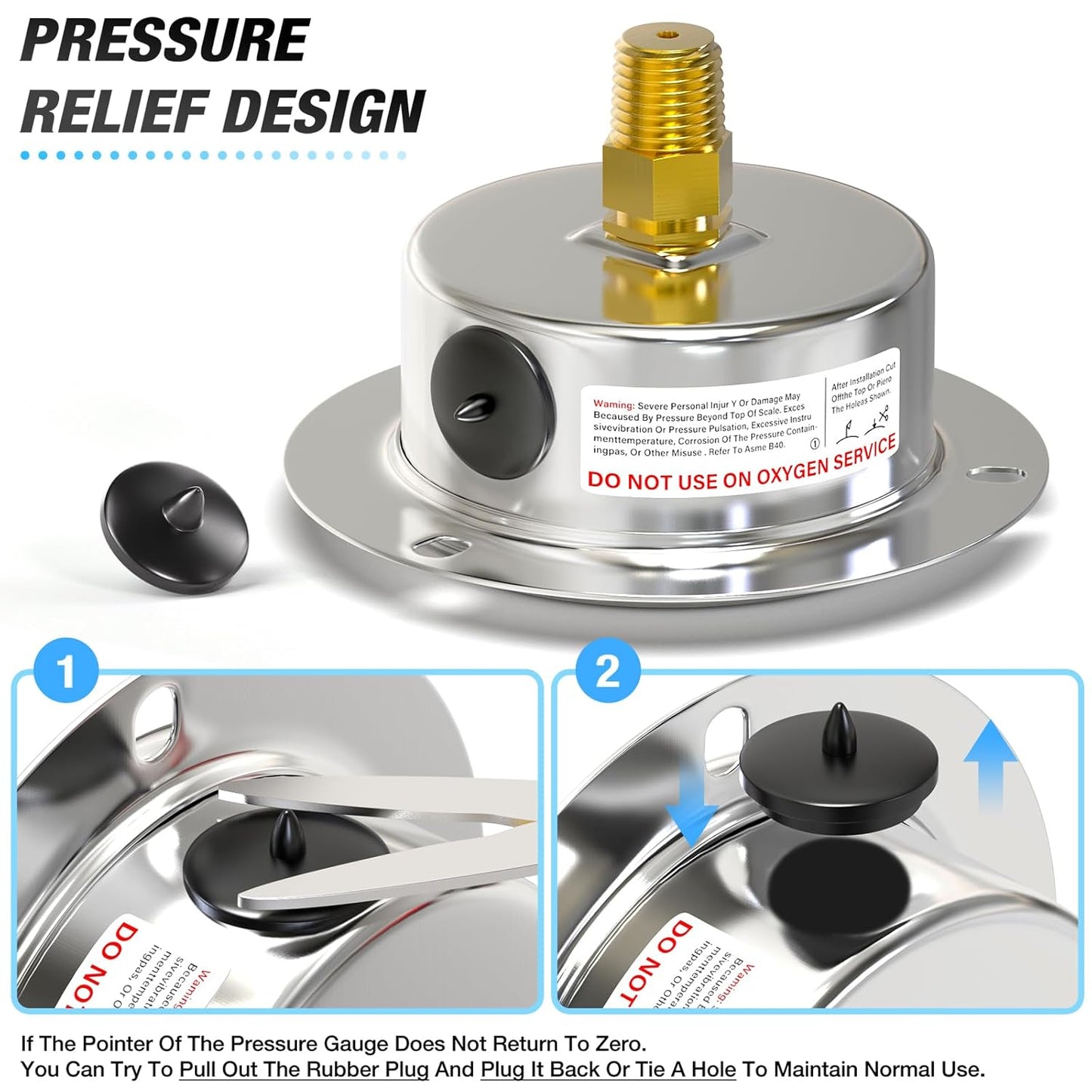 MEANLIN MEASURE 0~60Psi Liquid Filled Pressure Gauge Front Flange Panel Mount, 1/4" NPT 2.5" FACE DIAL Stainless Steel Case with Phillips Screw and Nut, +/-3-2-3%