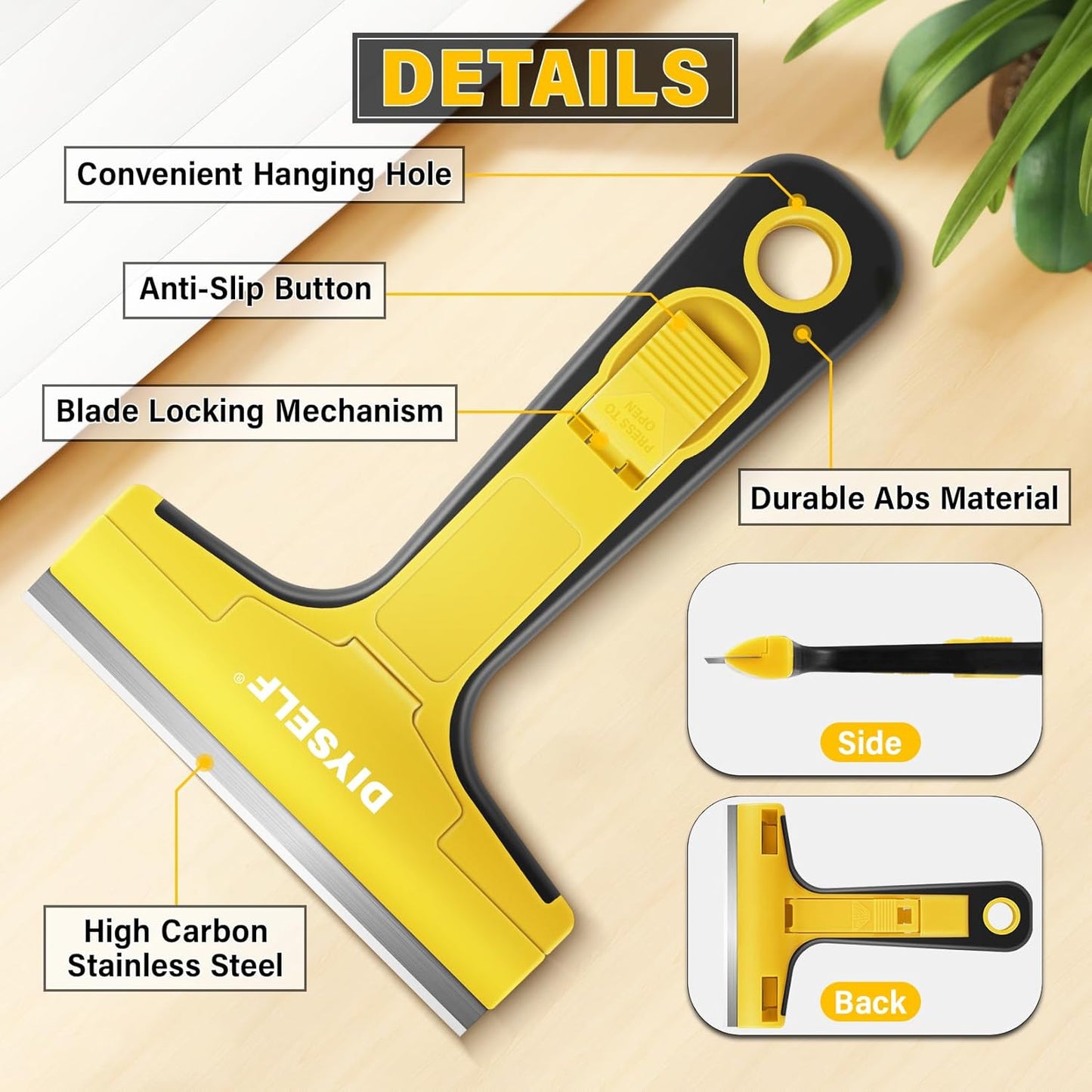 DIYSELF Razor Blade Scraper, 1 Pack Razor Scraper, 4 Inch Razor Blade Scraper Tool with 10 Extra Blades, Scraper for Cleaning, Glass Top Stove, Sticker Removal, Floor, Glass Scraper, Paint Scraper