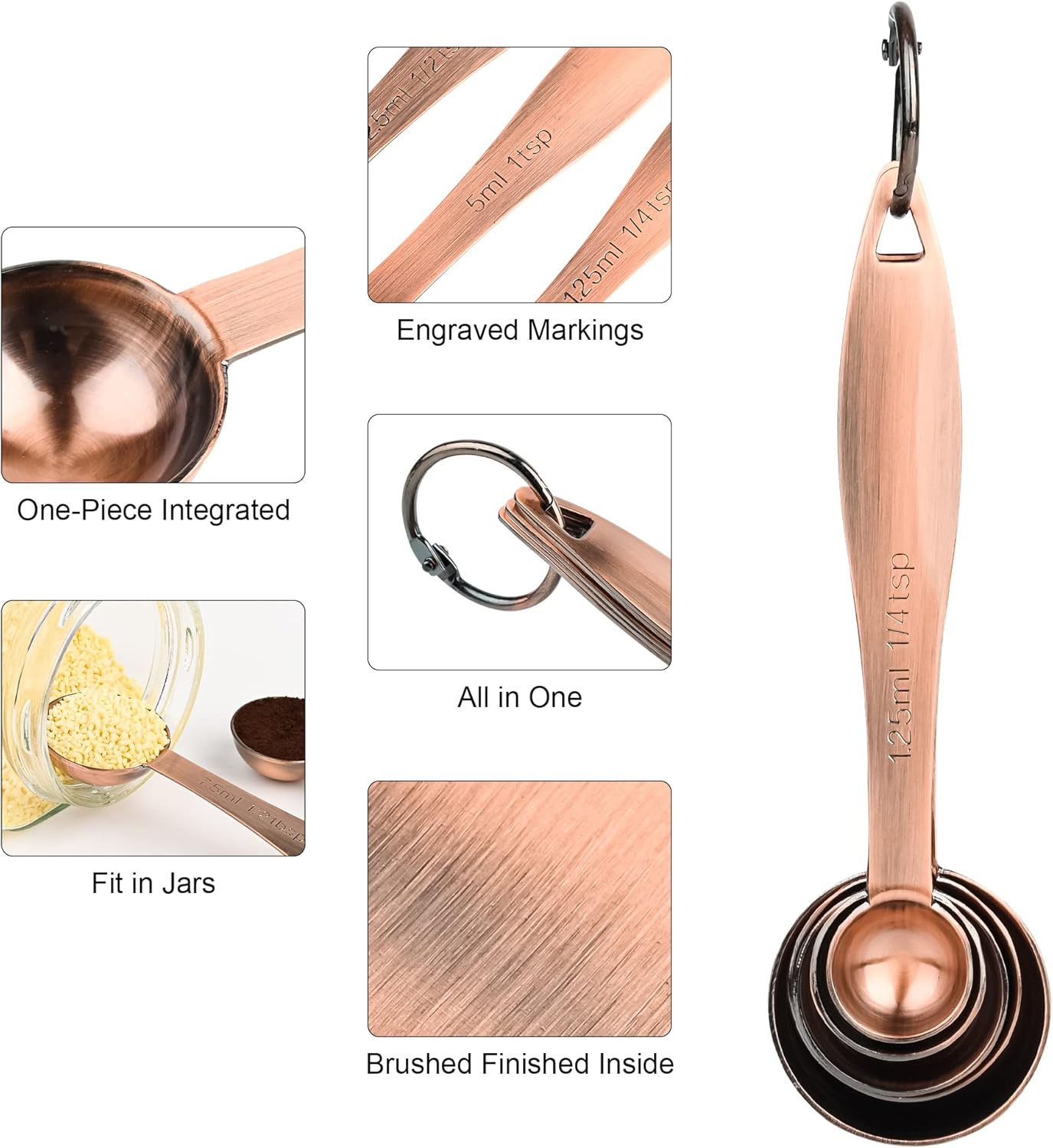Copper Plated Measuring Cups and Spoons Set, 5 Stainless Steel Measuring Cups & 5 Metal Measuring Spoons Set with Leveler, US & Metric Kitchen Measure Cups & Spoons Set for Baking & Cooking