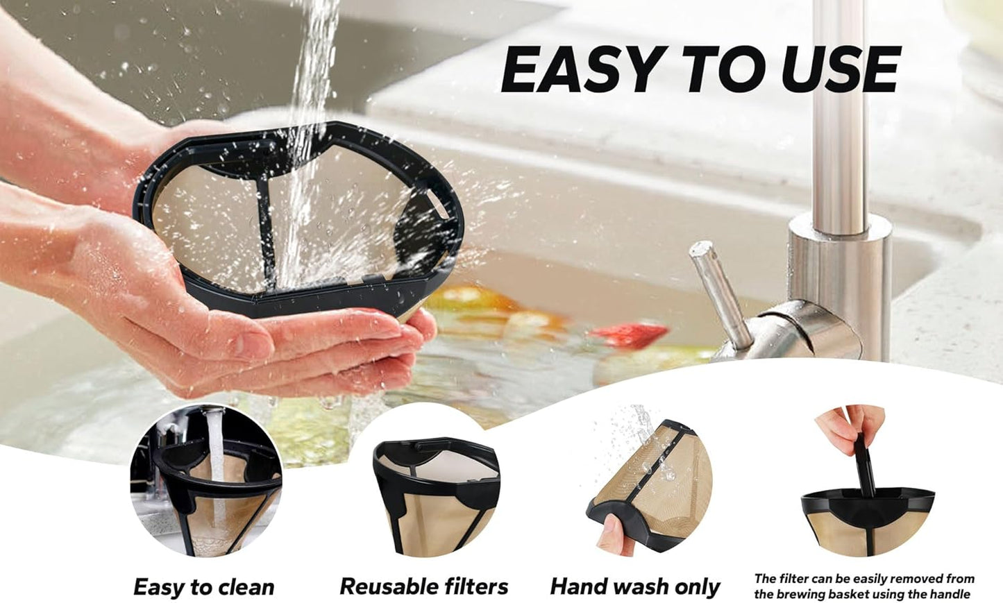 134KKW300 Coffee Permanent Filter Compatible with Ninja Coffee Filter, for CFP Dual Brew Coffee Maker Models CFP201 CFP250A CFP300 CFP301 CFP305 CFP307 Reusable Gold Tone Coffee Filter Basket