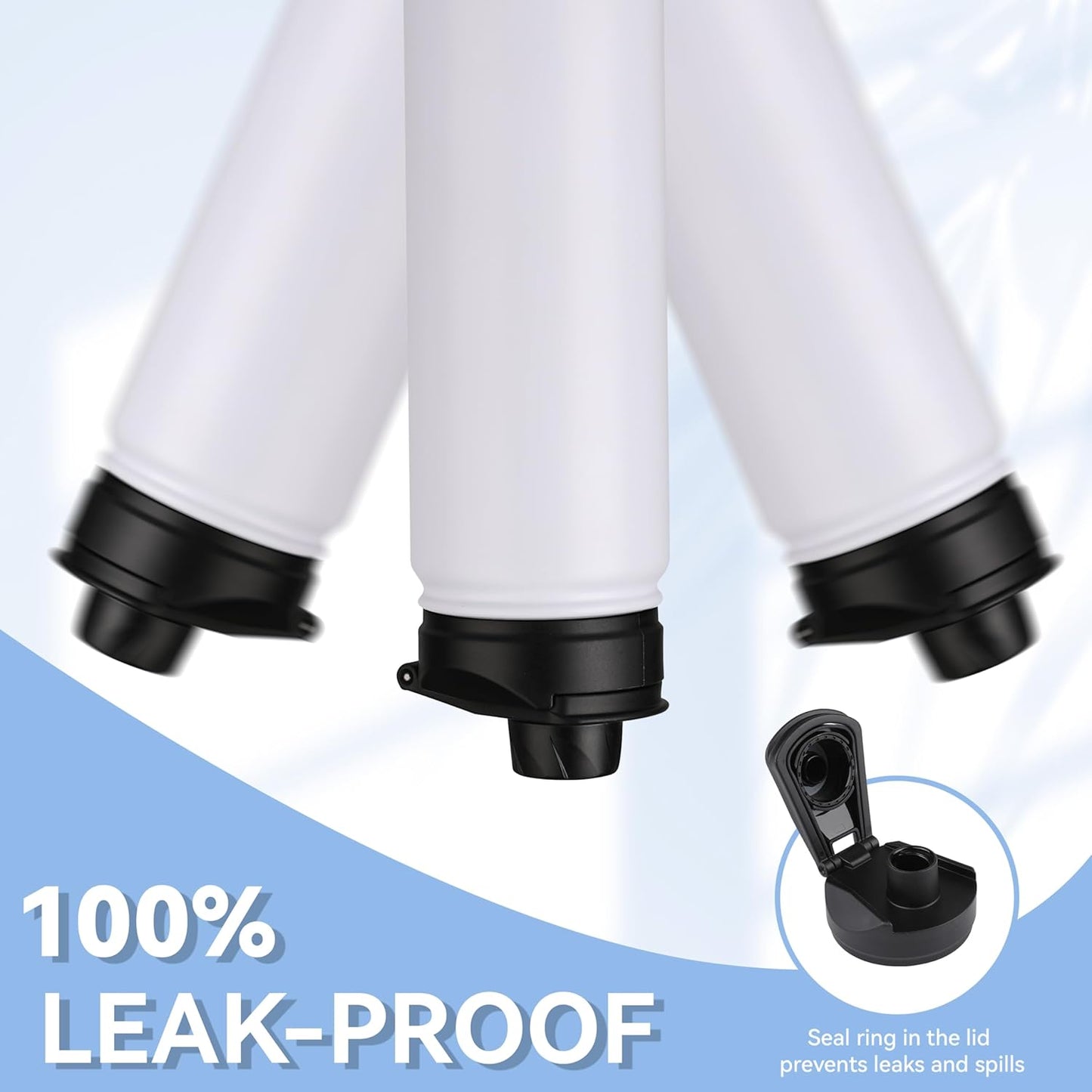 HASLE OUTFITTERS Insulated Water Bottle 22 oz Double Wall Stainless Steel Water Bottle Wide Mouth with Straw Lid & Spout Lid Keeps Cold or Hot(White,8)