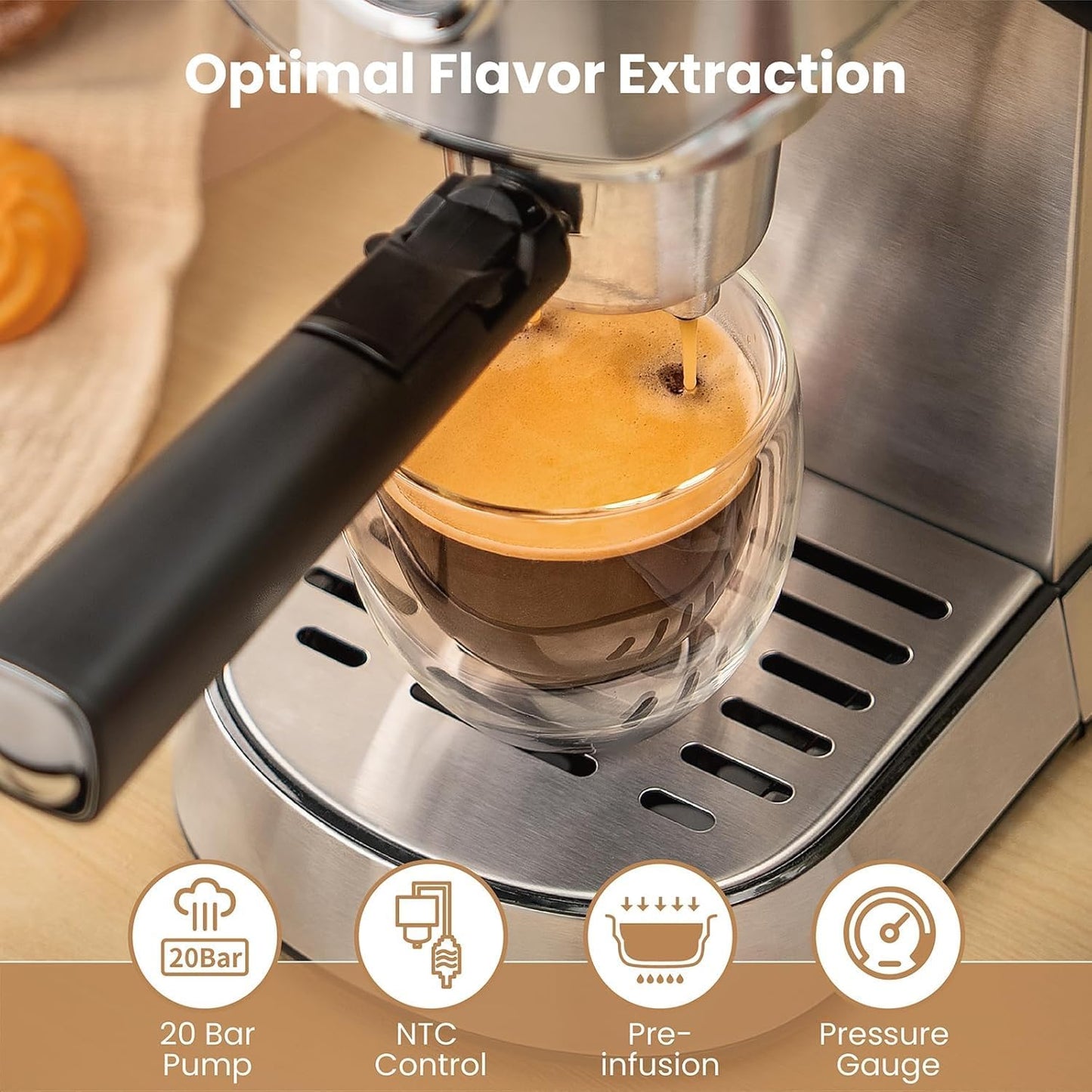 Gevi Espresso Machine 20 Bar with Portafilter for Nespresso Original Capsules and Coffee Powder, Professional Espresso Maker with Milk Frother for Cappuccino, Latte, Compact Espresso Coffee Machine