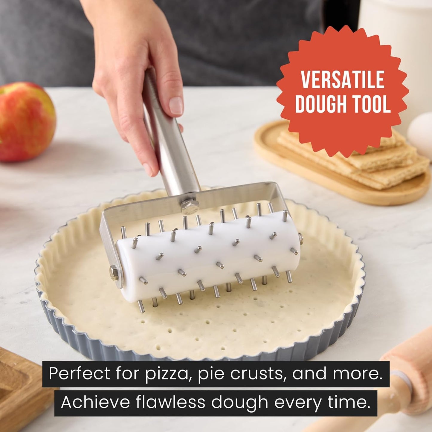 Chef Pomodoro Stainless Steel Pizza Dough Docker Roller (21 x 14.5 cm, Spike Length 7 mm) - Essential Kitchen Tool for Crackers Chef Pomodoro Stainless Steel Pizza Dough Roller