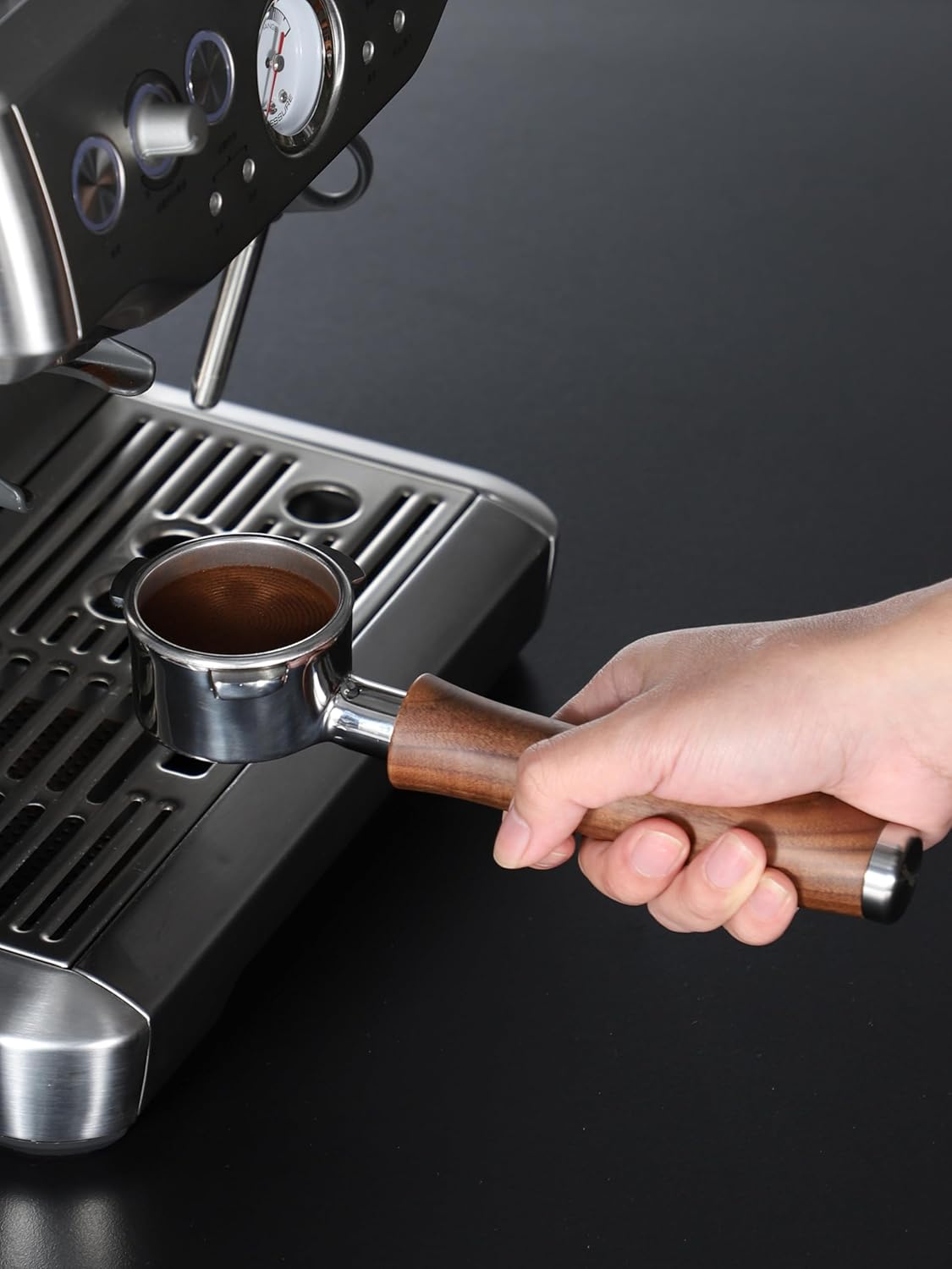 54mm Bottomless Portafilter with Puck Screen | Fits for 54mm Breville Machines | Stainless Steel portafilter and Walnut wood Handle|Espresso Machine Accessories(Walnut)