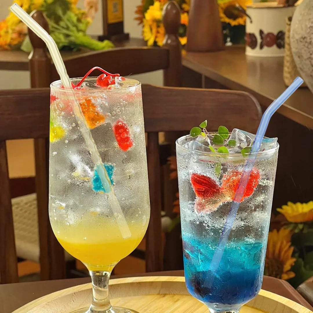 6-Pack Reusable Glass Straws Set, Clear Glass Drinking Straw, Cute Colorful Straws with Cleaning Brush, 8''x8MM