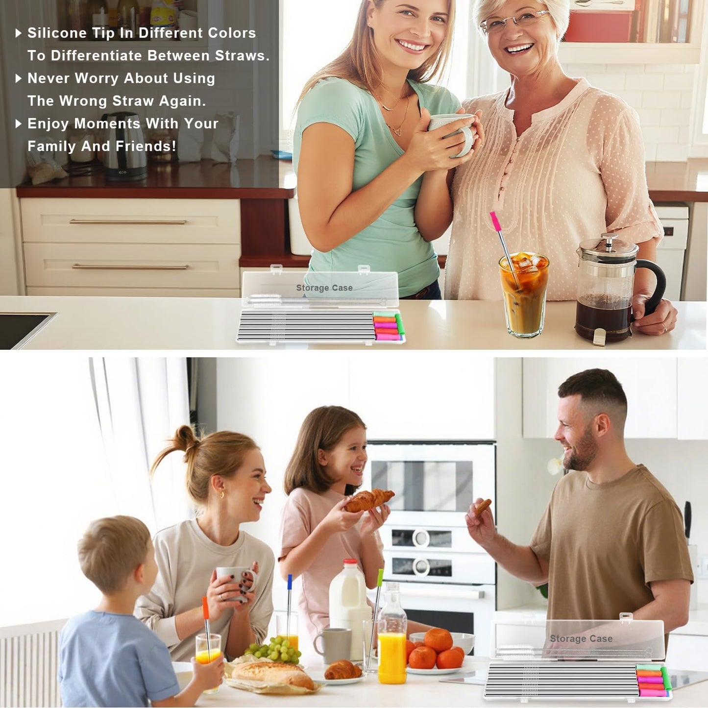 Newly Upgraded 8.5In Reusable Stainless Steel Straws Set 12 PCS with 12 Silicone Tips, 2 Straw Brush, 1 Storage Case, BPA Free, Eco-Friendly Metal Straws for 14, 20, 30 oz Tumbler,for Hot/Cold Drinks