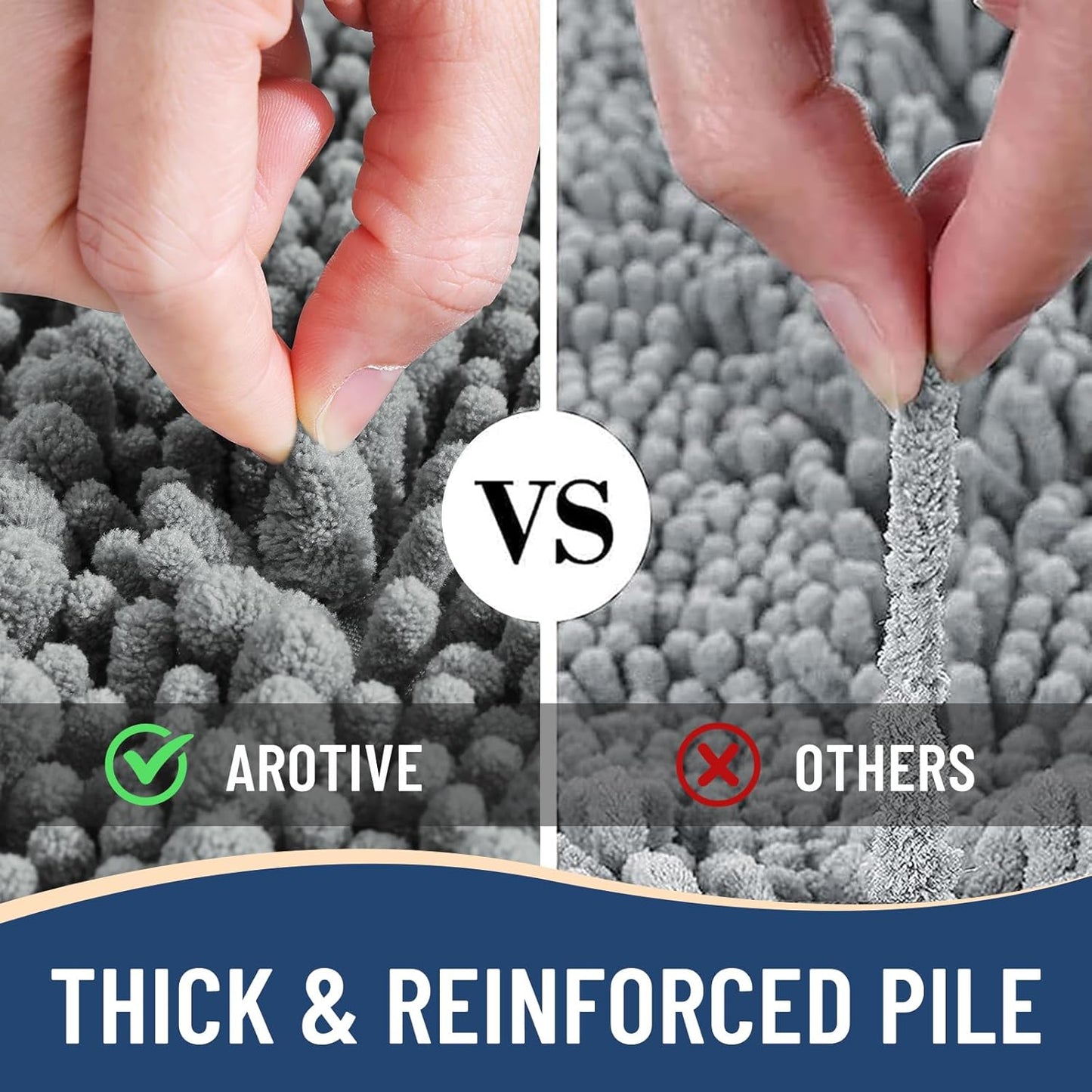 Arotive Luxury Chenille Bathroom Rug Mat, Extra Soft Thick Absorbent Shaggy Bath Rugs, Non-Slip Machine Wash Dry, Plush Bath Mats for Bathroom, Shower and Tub, 36x24, Grey