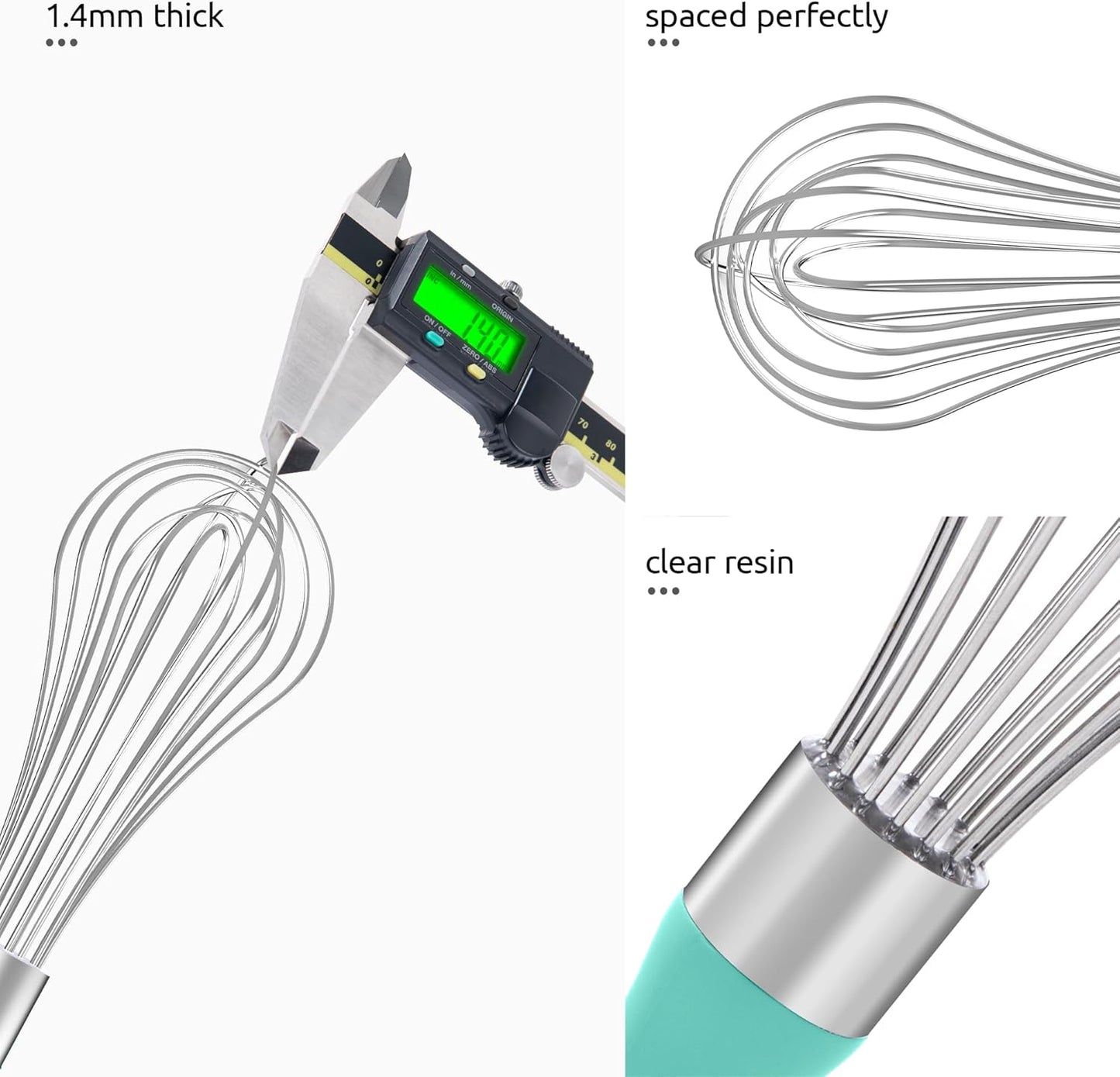 U-Taste Balloon Whisk for Cooking: 18/10 Stainless Steel Kitchen Wire Whisk, Medium Heavy Duty Egg Beater, Manual Baking Mixing Tool with 8 High Flex Wires for Stirring, Blending Sauce (Aqua Sky)