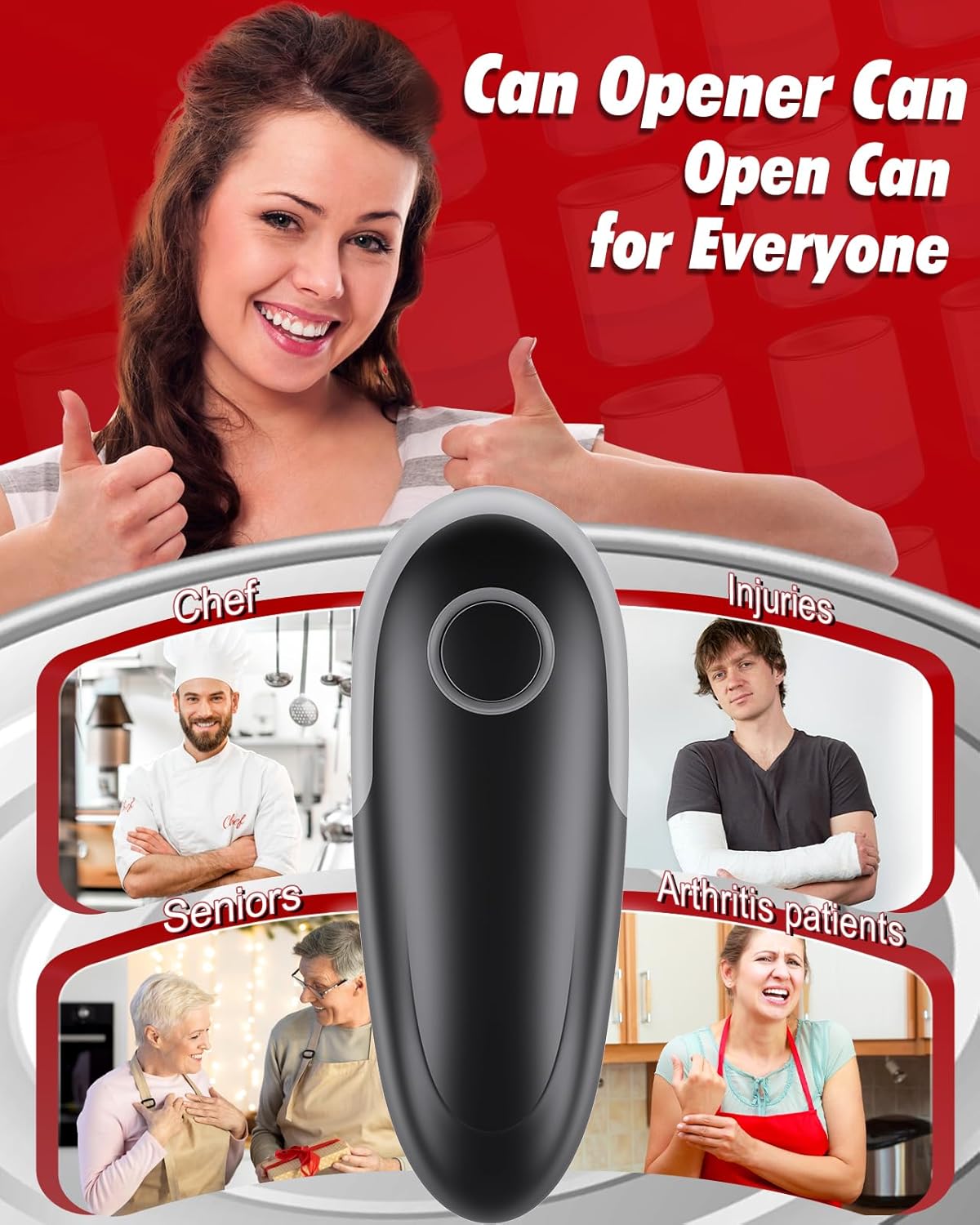 One Touch Electric Can Opener Fits All Can Sizes, Electric Can Openers for Kitchen Food Safe with Smooth Edge, Kitchen Gadgets Automatic Can Opener for Seniors, Arthritis and Chef๏ผBlack)
