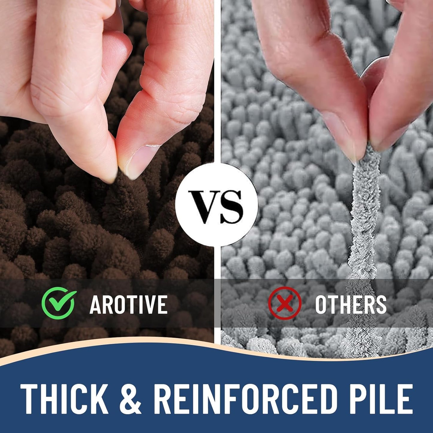 Arotive Luxury Chenille Bathroom Rug Mat, Extra Soft Thick Absorbent Shaggy Bath Rugs, Non-Slip Machine Wash Dry, Plush Bath Mats for Bathroom, Shower and Tub, 40x24, Brown