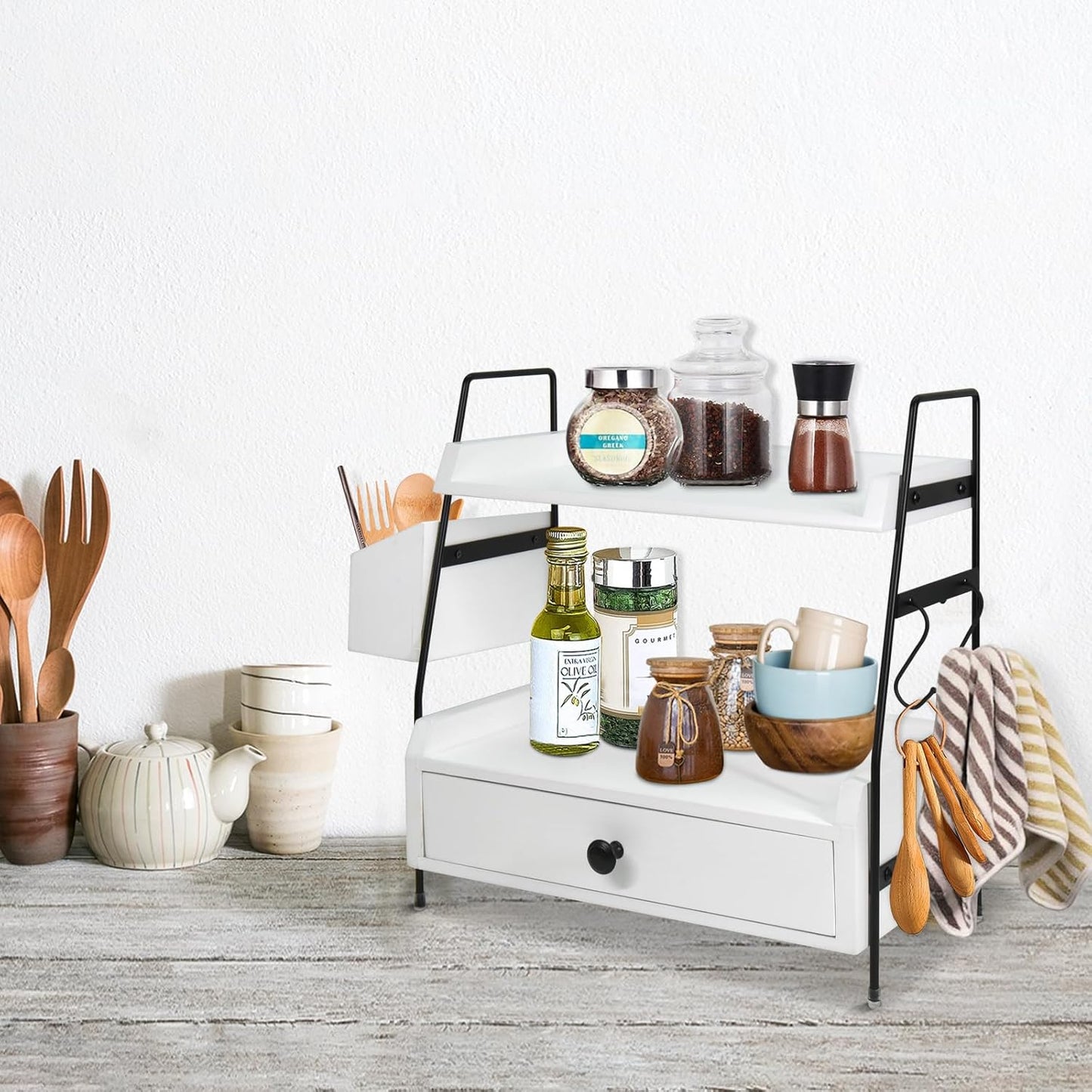 Coffee Bar Accessories and Organizer Countertop, Coffee Station Organizer Kitchen Counter Shelf Organizer, Coffee Condiment Storage, Cup Lid Holder Countertop Shelf for Bathroom