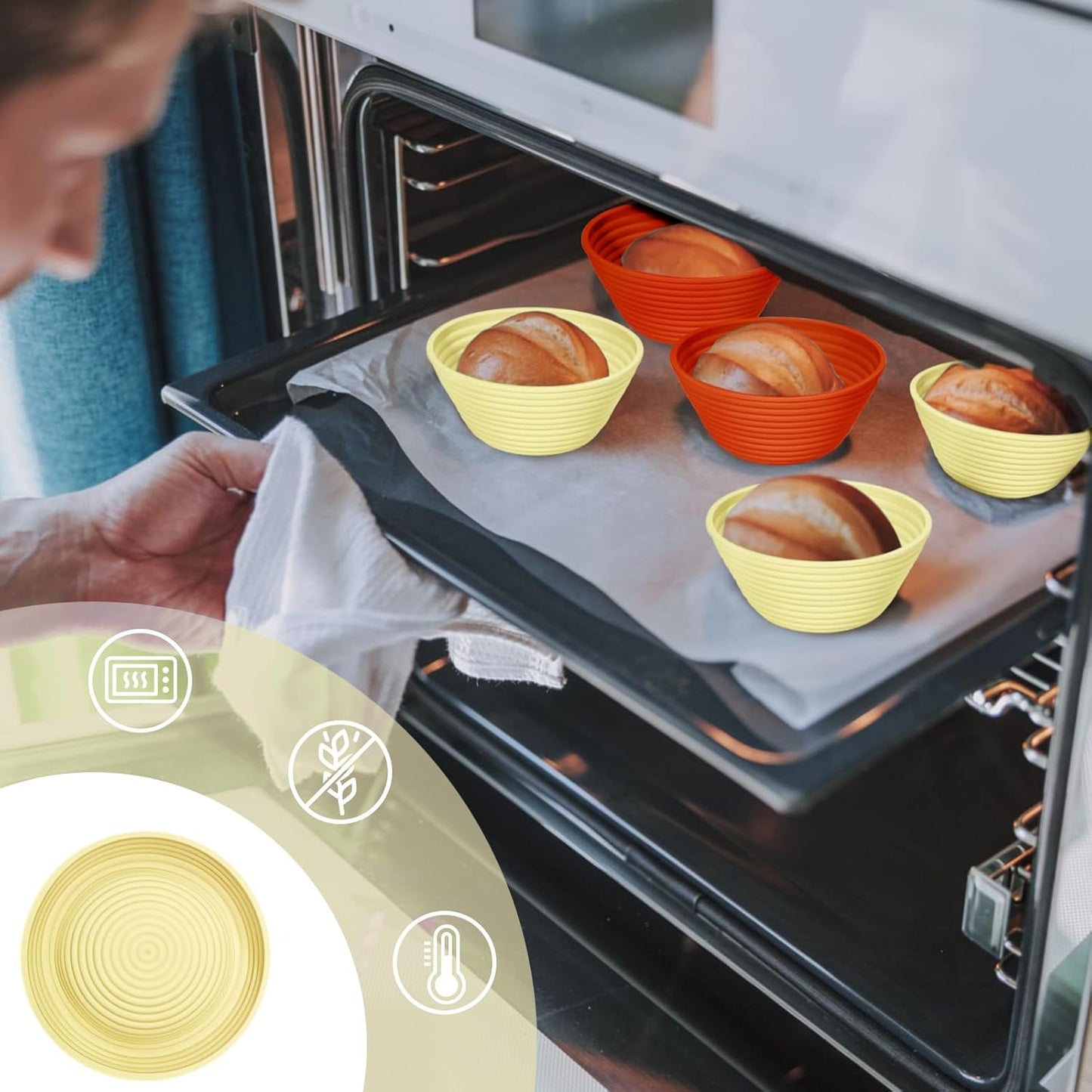 Silicone Banneton, Sourdough Bread Baskets (Set of 6, 5 Inch), Round Proofing Bread Bowls with Starter Kit, Bread Making Baking Supplies