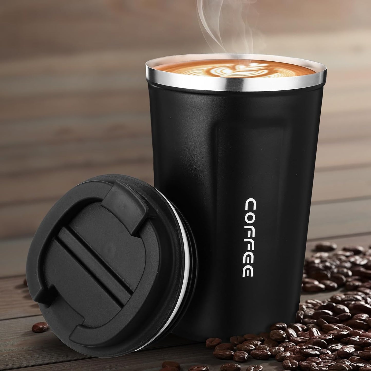 6 Pack Travel Coffee Mugs 12oz Double Wall Insulated Coffee Cups Bulk with Lid Vacuum Stainless Steel Leak Proof Reusable Portable Tumblers for Cold and Hot Drinks(Black)