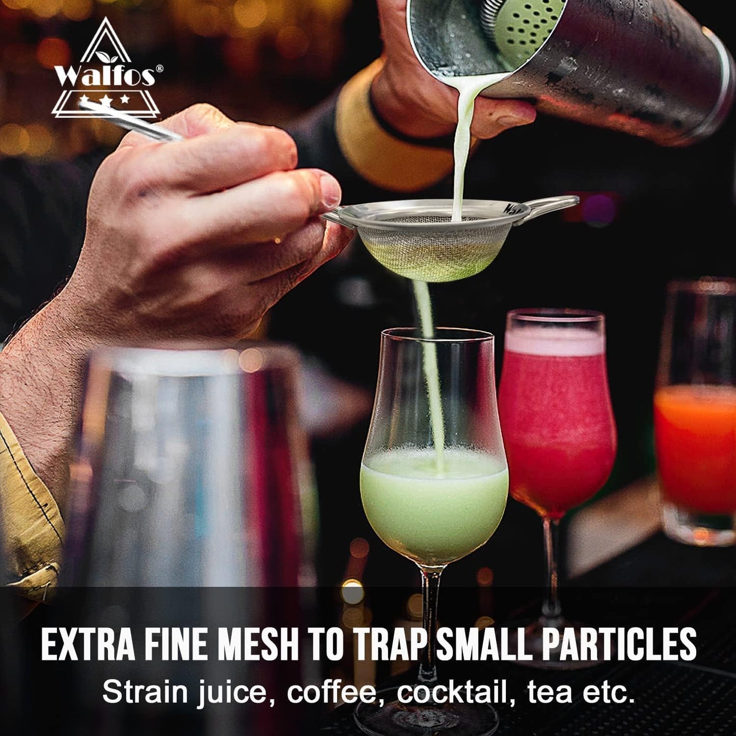 Walfos Mini Fine Mesh Tea Strainer, Stainless Steel Small Sifter with Sturdy Handle, 2.8 Inch Kitchen Metal Sieve for Tea, Coffee, Cocktail, Juice, Sugar and Spices