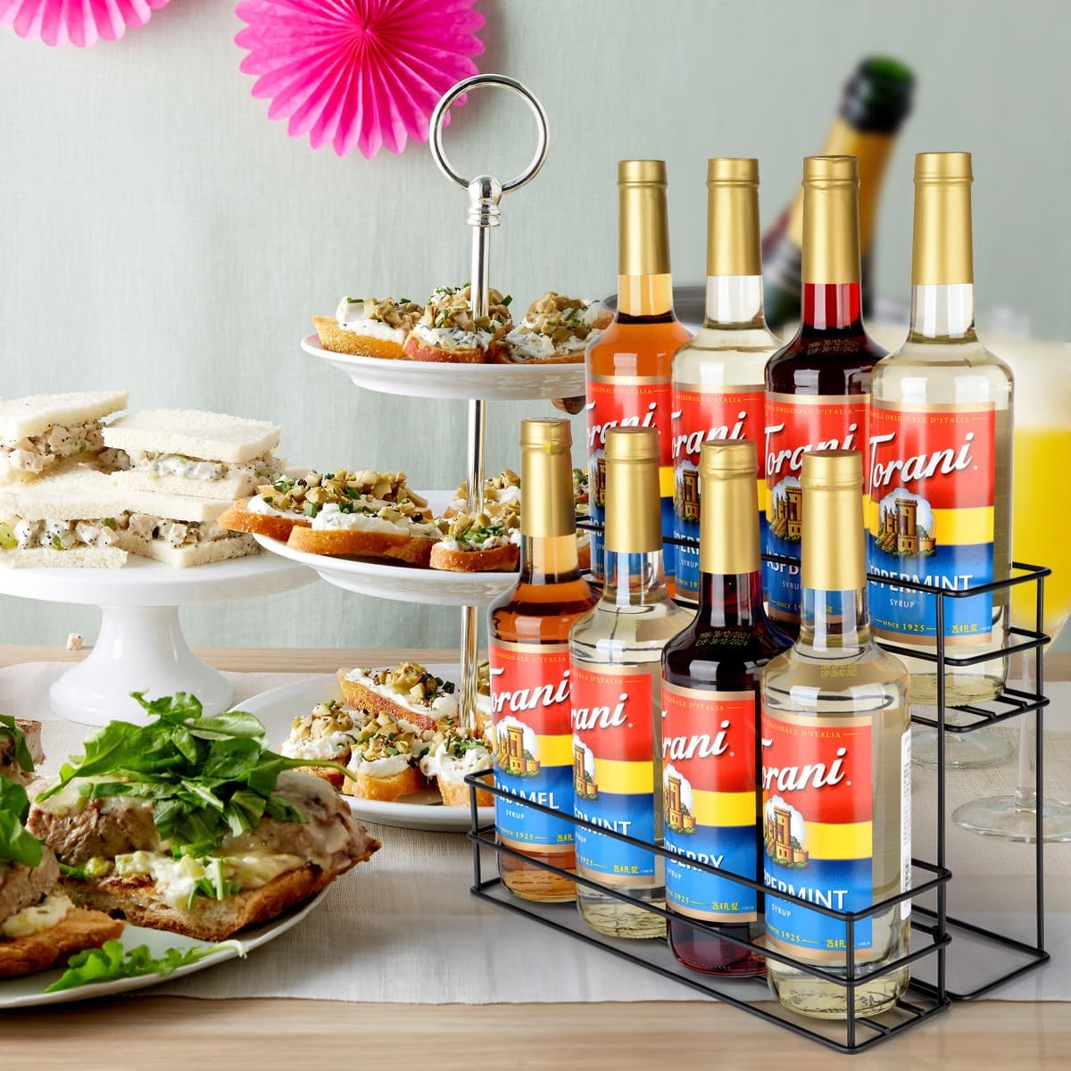 8 Bottle Capacity Coffee Syrup Organizer 2 Tier Coffee Syrup Stand Shelf for Coffee Bar Kitchen Small Wine Rack for Bar Family Storage for Syrup Wine Dressing