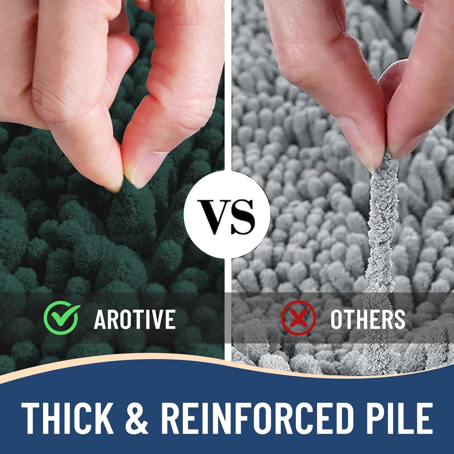 Arotive Luxury Chenille Bathroom Rug Mat, Extra Soft Thick Absorbent Shaggy Bath Rugs, Non-Slip Machine Wash Dry, Plush Bath Mats for Bathroom, Shower and Tub, 59x35, Dark Green