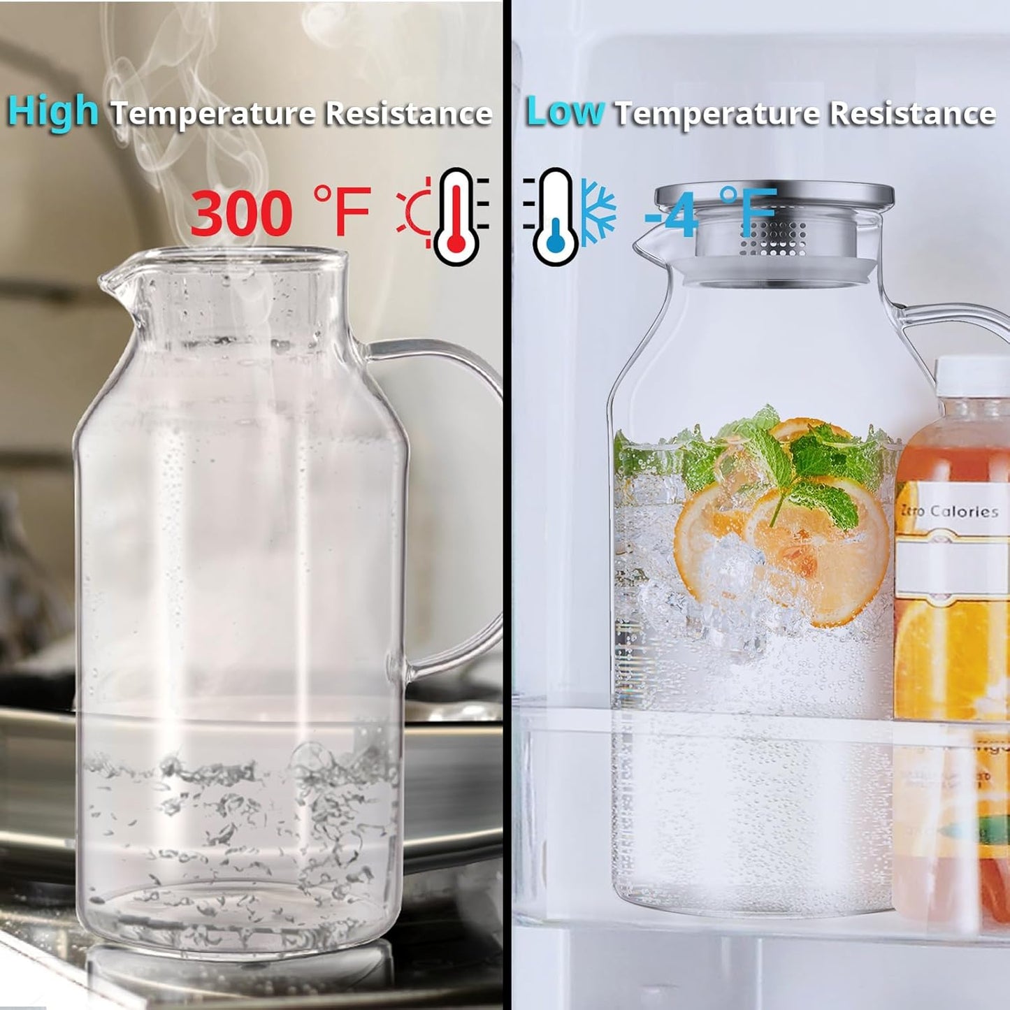 3 Liter 101 oz Glass Pitcher with Lid and Spout, Bivvclaz Glass Water Pitcher for Fridge, Glass Carafe for Hot/Cold Water, Iced Tea Pitcher, Large Jug for Coffee, Juice and Homemade Beverage