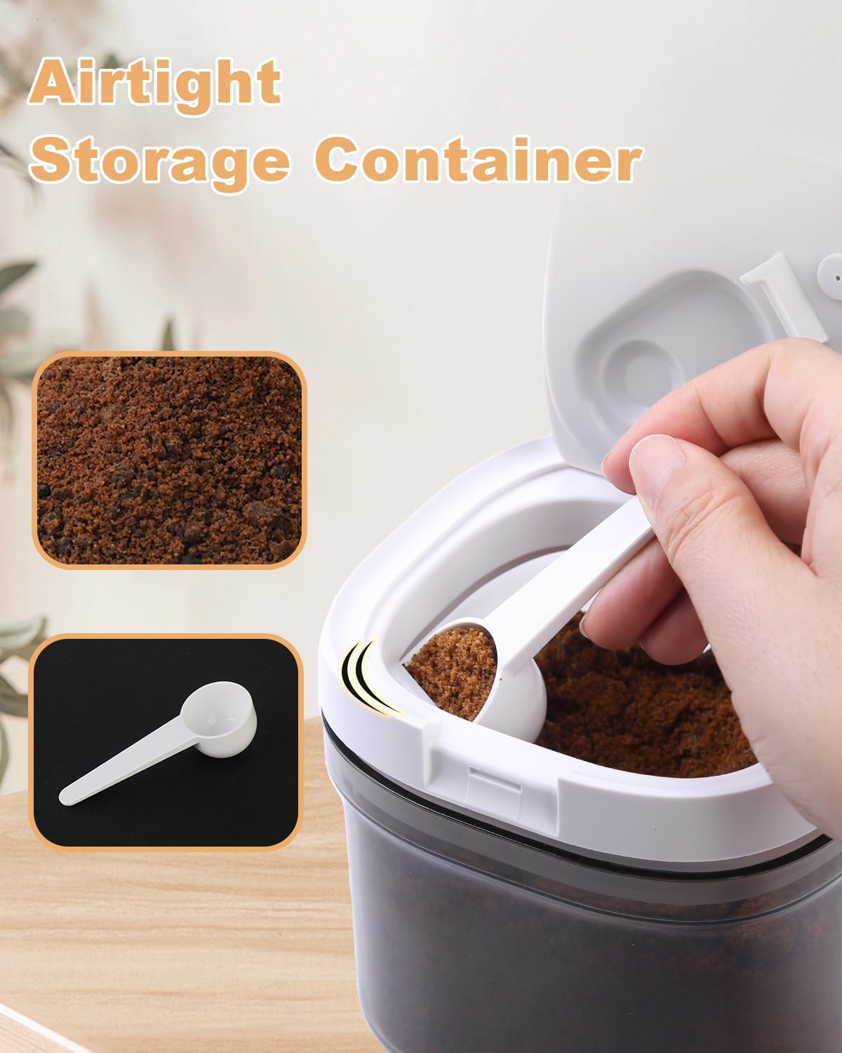 Airtight Coffee Storage Container with Magnetic Scoop, 0.7 Qt Coffee Bean and Ground Coffee Canister, Durable, Keeps Coffee Fresh & Dry, Easy to Clean