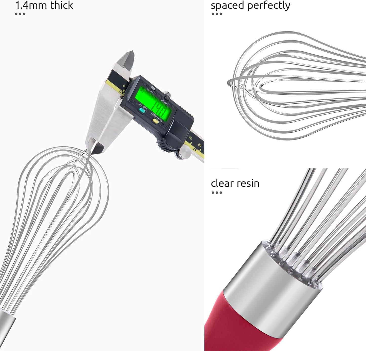U-Taste Balloon Whisk for Cooking: 18/10 Stainless Steel Kitchen Wire Whisk, Medium Heavy Duty Egg Beater, Manual Baking Mixing Tool with 8 High Flex Wires for Stirring, Blending Sauce (Red)
