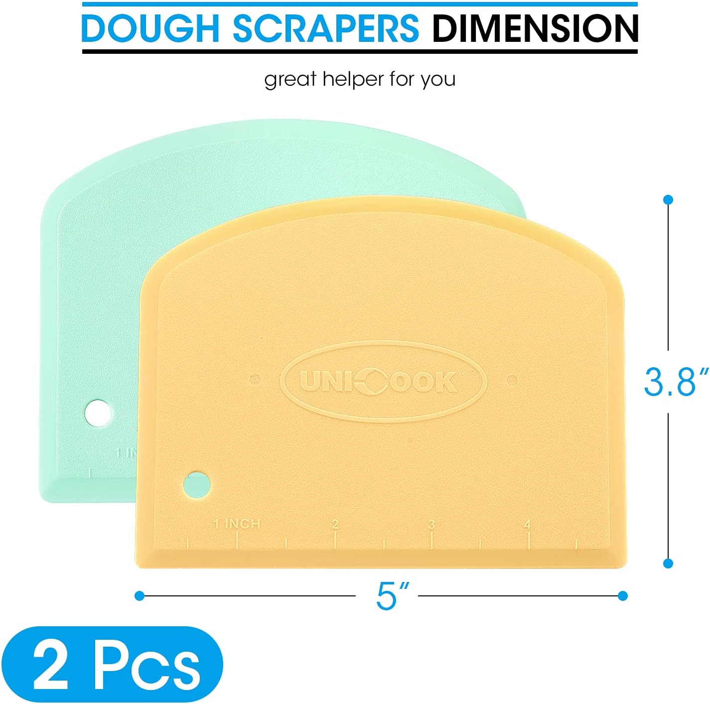 Unicook Dough Scraper, Flexible Bowl Scraper, Nonslip Bench Cutter with Measurement, Pastry Chopper, Multipurpose Kitchen Tool for Dough, Pastry, Pizza, Bread, Baking, Cake and More, 2 Pack