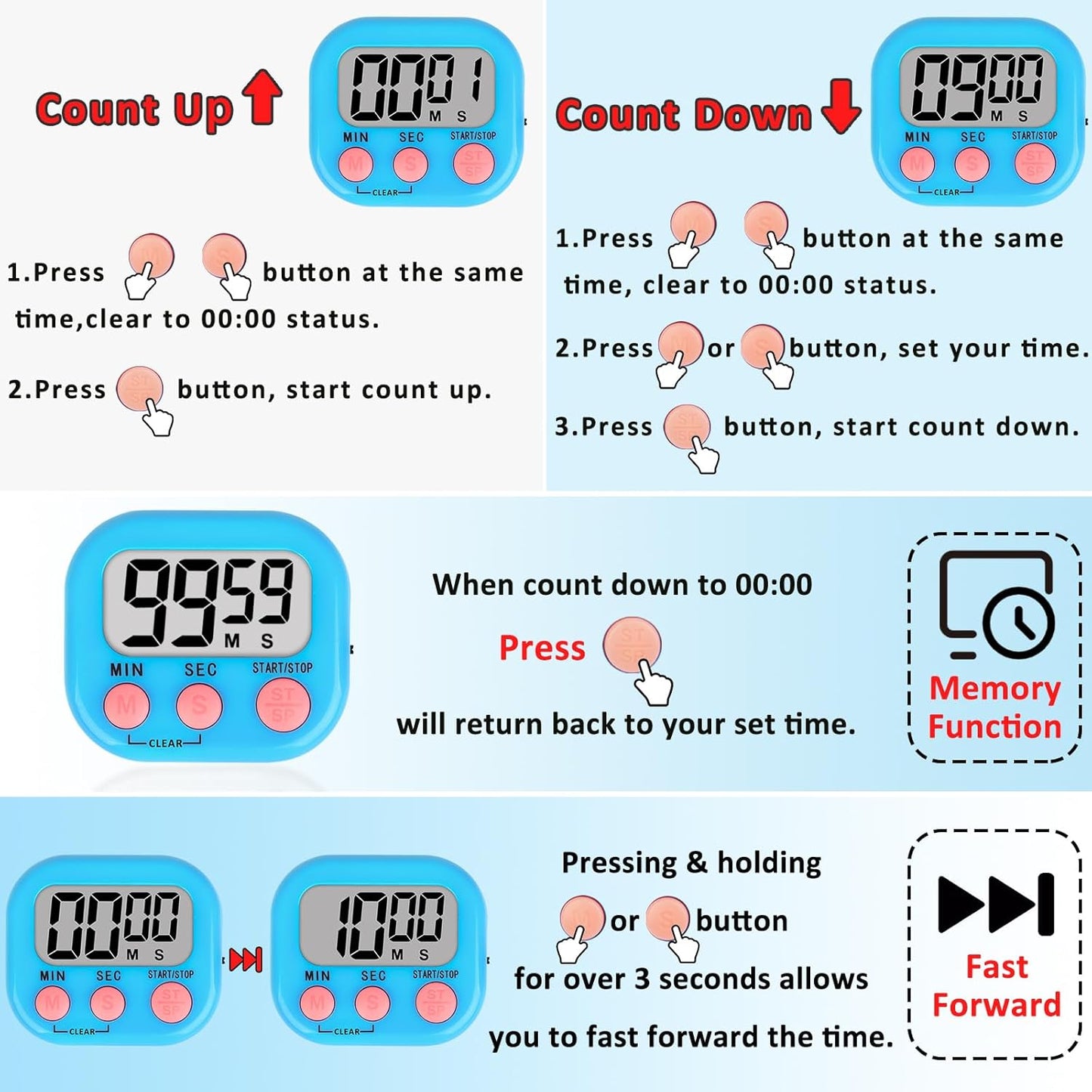 ZILLEEN Classroom Timer for Kids Teachers Digital Timers, Blue Green 6 Pack