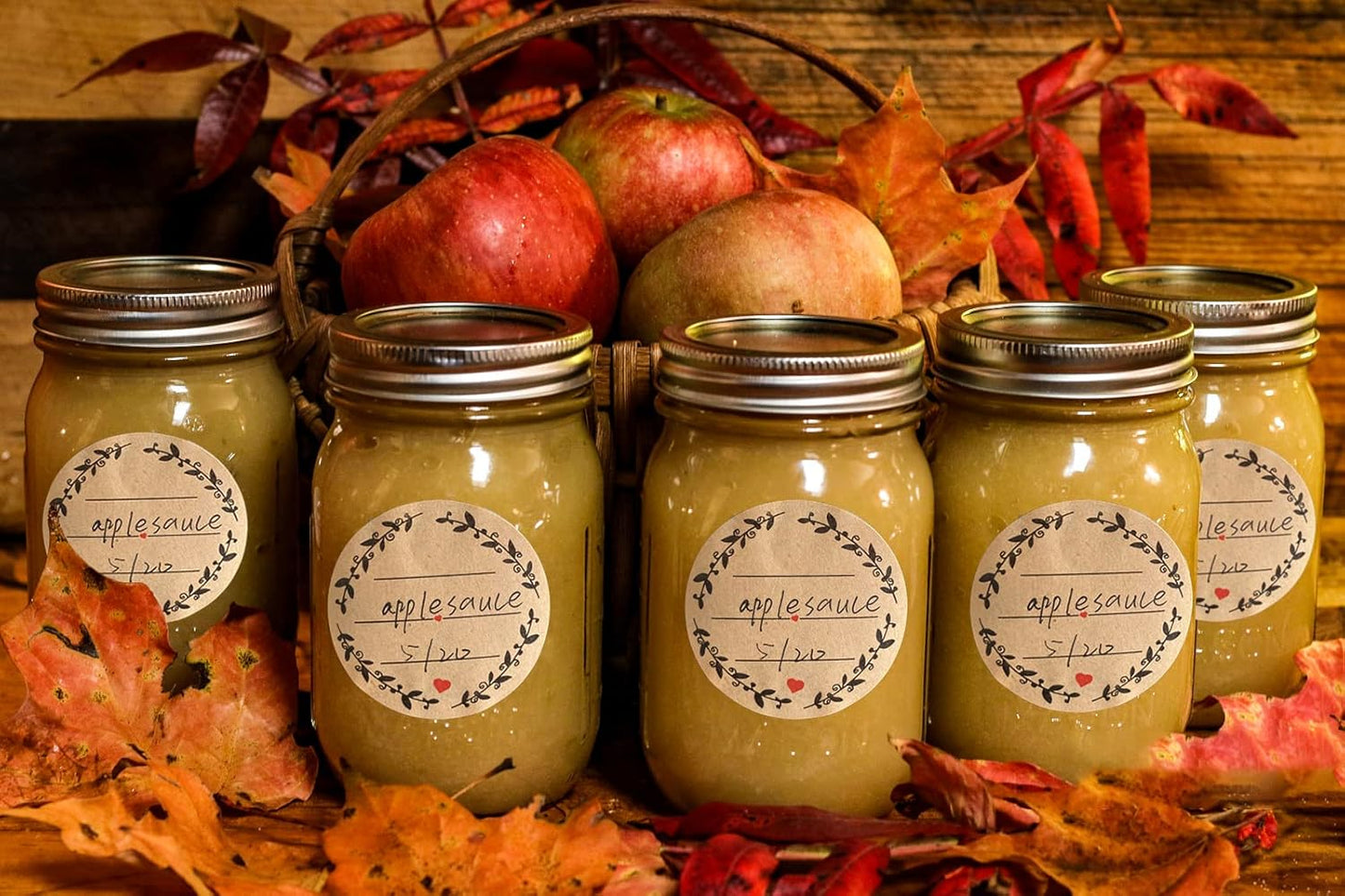 500pcs 2" Label Stickers for Jars and Lids, Wreath Design with 3 Lines for Writing, Kraft Sticker Labels Pantry Labels, Mason Jar Labels Canning Labels Bottle Labels