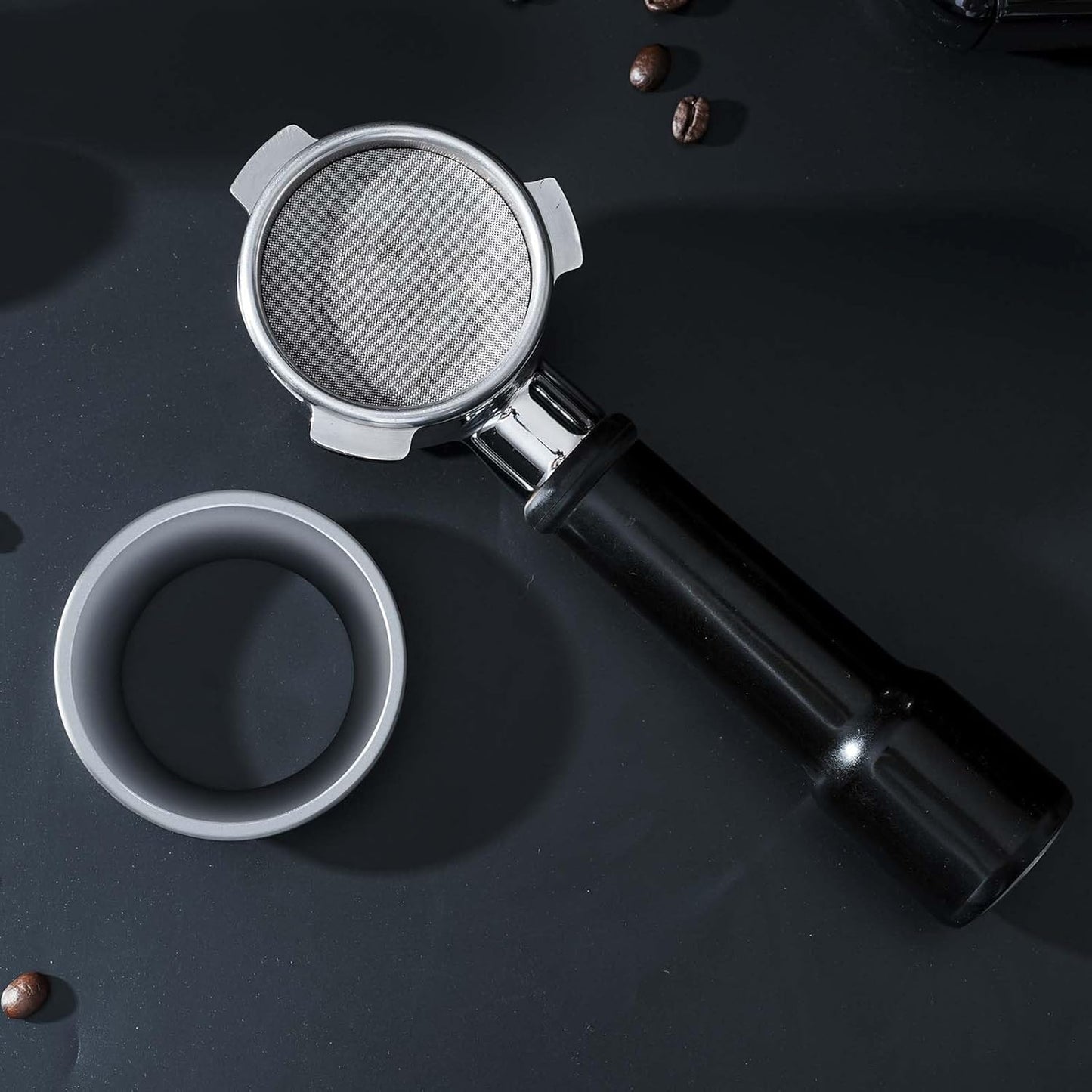 58mm Espresso Dosing Funnel & 58.5mm Puck Screen,PUSEE Coffee Dosing Ring Aluminum Metal,Reusable 1.7mm Thickness 150μm Espresso Puck Screen 316 Stainless Steel Fits 58mm Portafilter