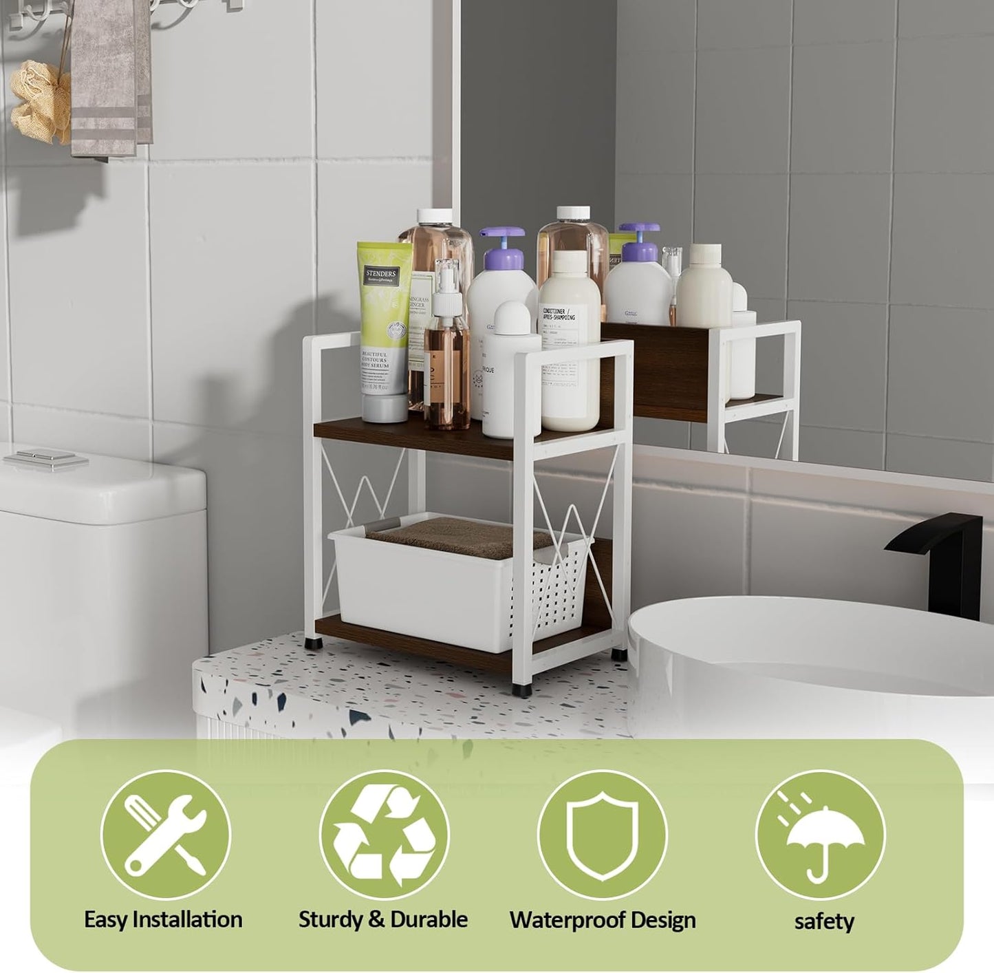 Aduanbang Coffee Bar Accessories Organizer, 2 Tier Wooden Kitchen Counter Shelf, Coffee Organizer Station for Countertop, Condiment Rack for Mugs, Cups, Cream, Syrup