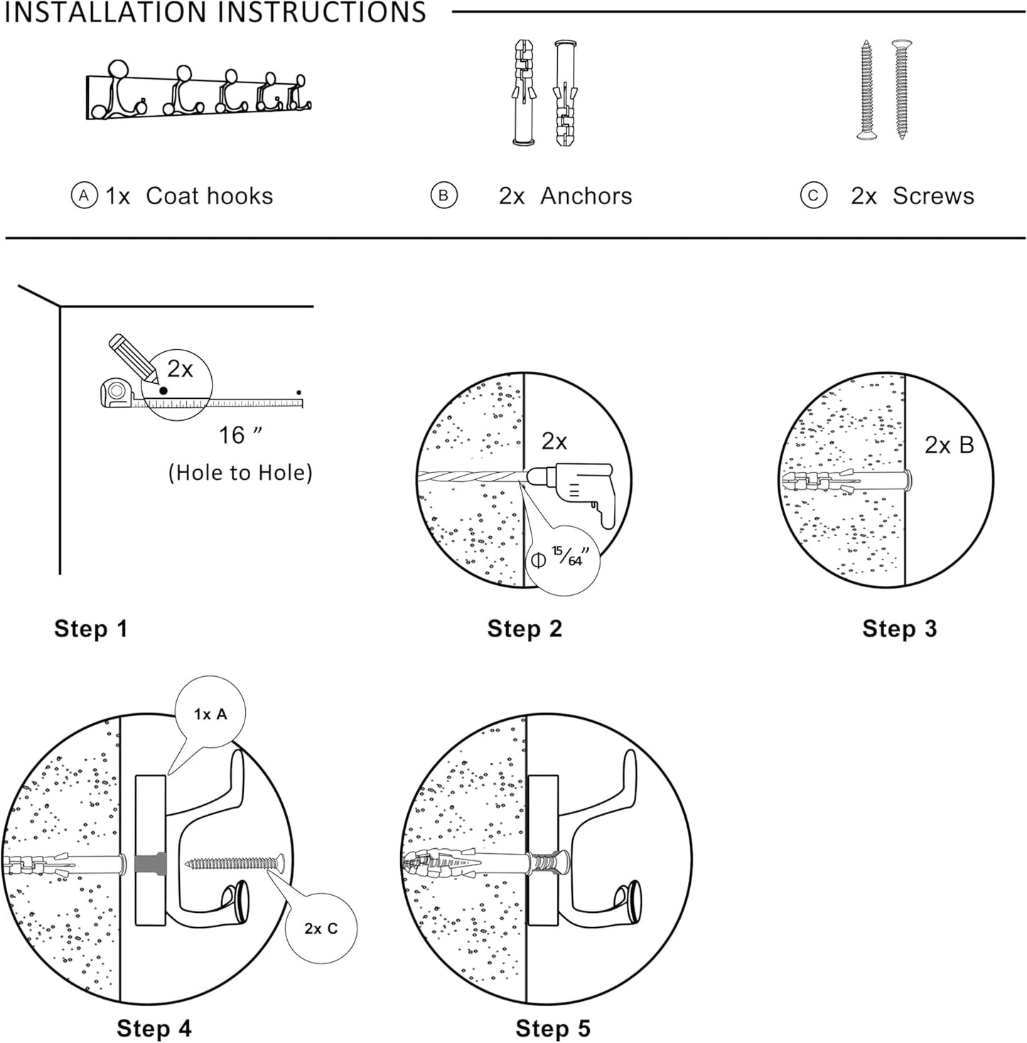 SKOLOO 30-Inch Wood Burnt Coat Rack Wall Mount with 5 Triple Hooks - Ideal for Family Entrances, Classrooms, and Pet Supplies Storage - Perfect Coat Hooks for Wall