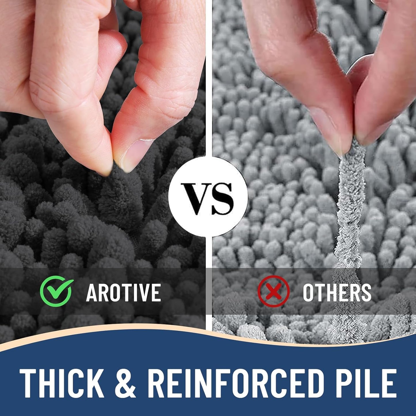 Arotive Luxury Chenille Bathroom Rug Mat, Extra Soft Thick Absorbent Shaggy Bath Rugs, Non-Slip Machine Wash Dry, Plush Bath Mats for Bathroom, Shower and Tub, 34x21, Dark Grey