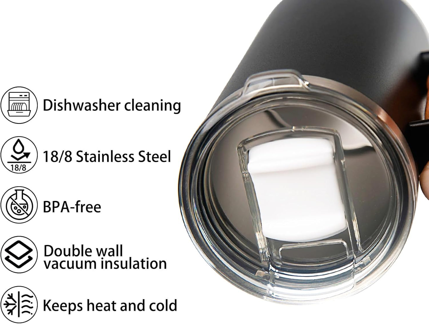 14 oz Stainless Steel Vacuum Insulated Tumbler with handle & MacSlider Lid, Dishwasher Safe & Spill Proof Coffee Cup, Travel Mug for Hot/Cold Drinks, Durable Design - Black