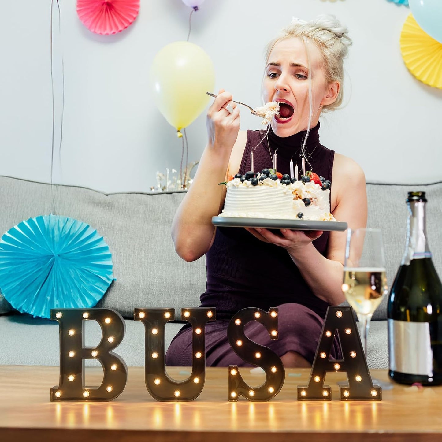 Foaky Black LED Letter Lights for Room Decor - Bedroom Wall Decor, Alphabet Lights for Home, Wedding, Party - Battery Operated (A)