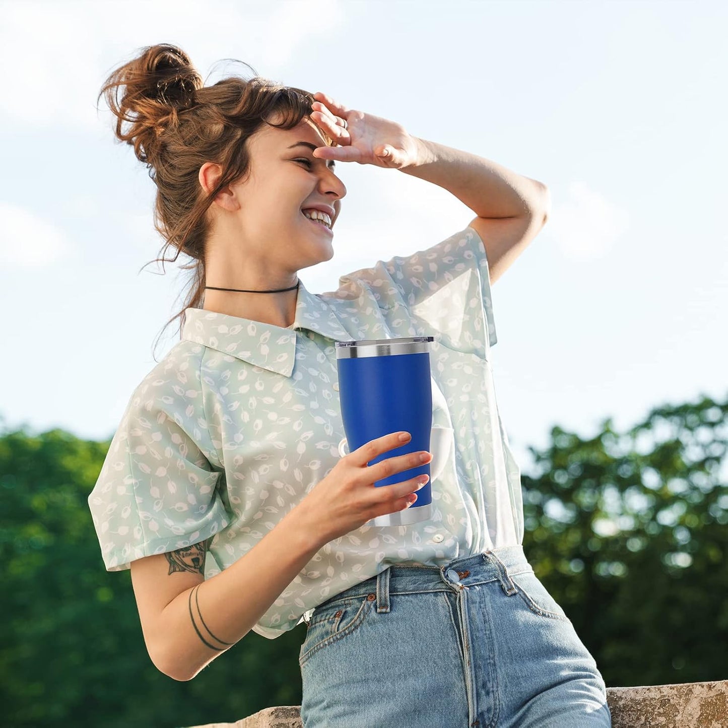 DOMICARE 20oz Stainless Steel Tumblers with Lid, Powder Coated Tumbler, Double Wall Vacuum Insulated Coffee Travel Mug(Dark Blue, 12)