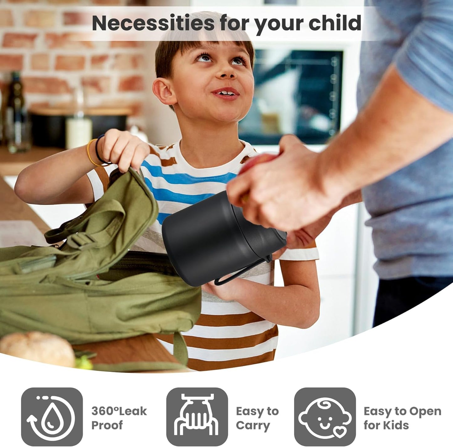 17oz Soup Thermo for Hot Food Kids,Insulated Food Jar with Spoon,Thermo Hot Food Lunch Container,Wide Mouth Leakproof Stainless Steel Lunch Box for School-Black