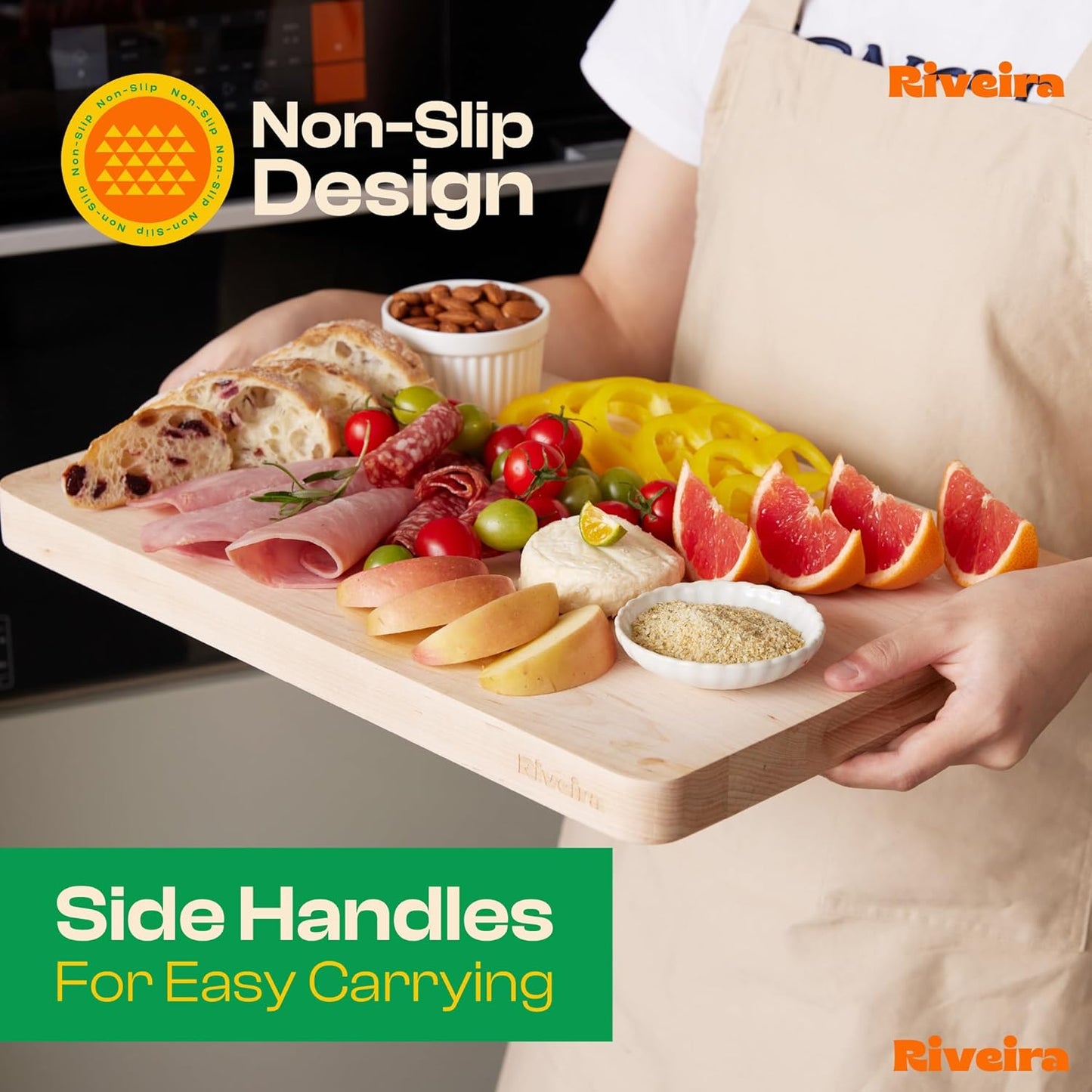 Riveira Maple Wood Cutting Board – Versatile and Durable: Set Of 3 Pcs Rectangular Wooden Cutting Board – Natural Wooden Cutting Boards For Kitchen – Complete Maple Wooden Chopping Board