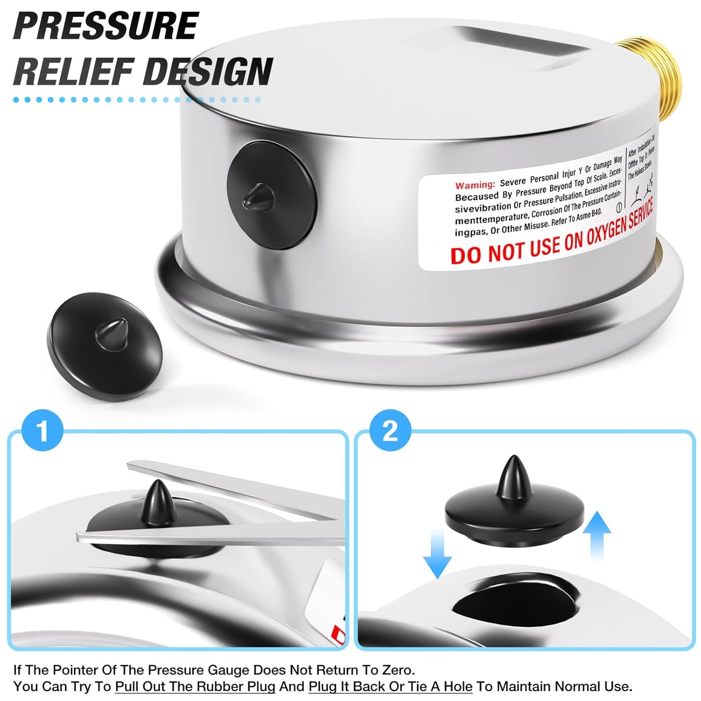 MEANLIN MEASURE 0~60Psi Liquid Filled Pressure Gauge 1/4" NPT 2.5" FACE DIAL Stainless Steel Glycerin Filled WOG Water Oil Air Lower Mount (with 2PCS Snaps)
