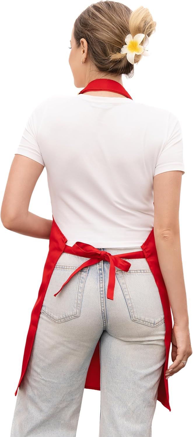 Barista Waitress Chef Cooking Aprons Waterproof Canvas Hair Stylists Apron with 3 Pockets for Women