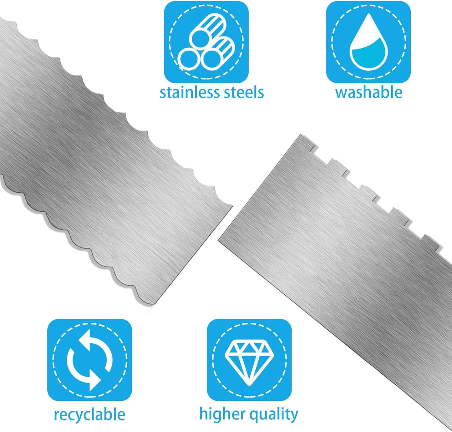 2 Pieces 8.7 Inche Stainless Steel Cake Scraper,Double Sided Patterned Edge Stripe Edge Smoother Scraper Cake Decorating,Cake Decorating Comb Cake Scraper (2, 2)