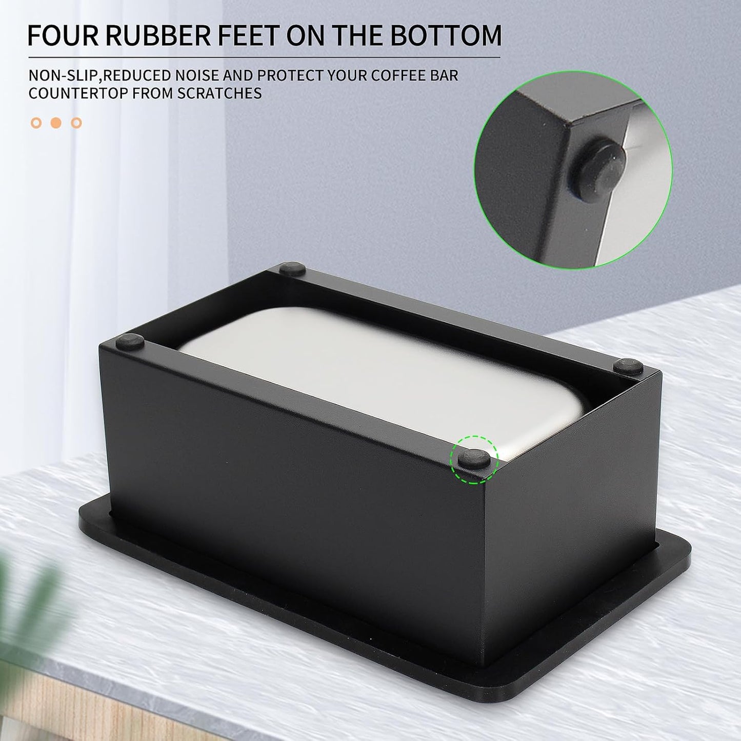 Espresso Knock Box,Stainless Steel Coffee Pucks Container, with Steel Holder and Noise Reduction Rubber Ring (10.94 x 6.88 x 4.25 inch)