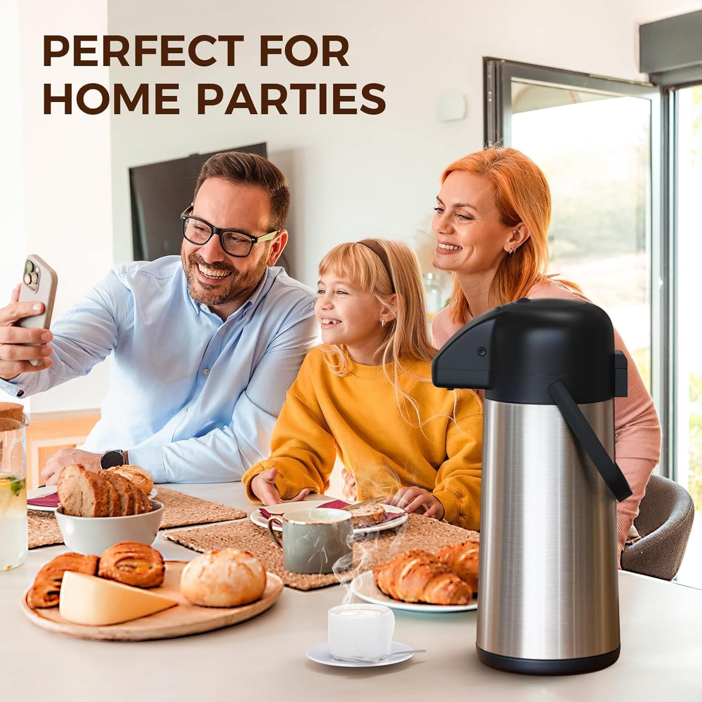 Coffee Carafe for Keeping Hot - 102OZ / 3L Airpot Coffee Dispenser with Pump - Large Coffee Thermos for Hot Drinks Tea Liquid - Insulated Stainless Steel Hot Water Beverage Dispenser Urn for Parties