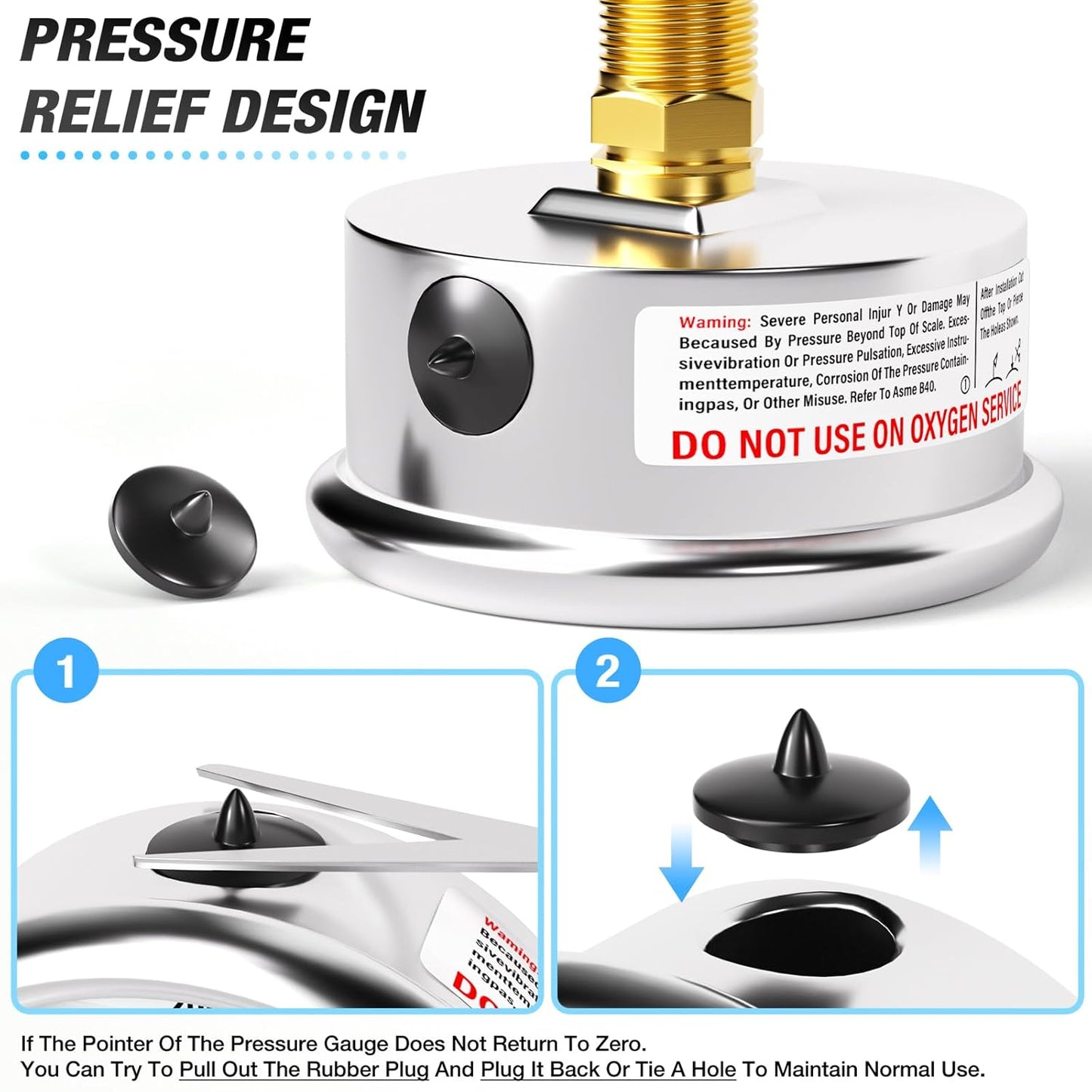 MEANLIN MEASURE 0~60Psi Stainless Steel 1/4" NPT 2.5" FACE DIAL Liquid Filled Pressure Gauge, Pool Sand Filter Pressure Test Center Back Mount, with 1/4" x 1/2" NPT and 1/4" x 3/8" NPT Hex Bushing