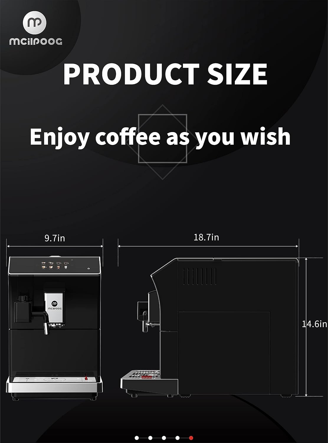 Mcilpoog ws-203 fully Automatic Espresso Coffee Machine, 1300W, 16 Drink Types, 19 Bar Pump, 1.7L Water Tank