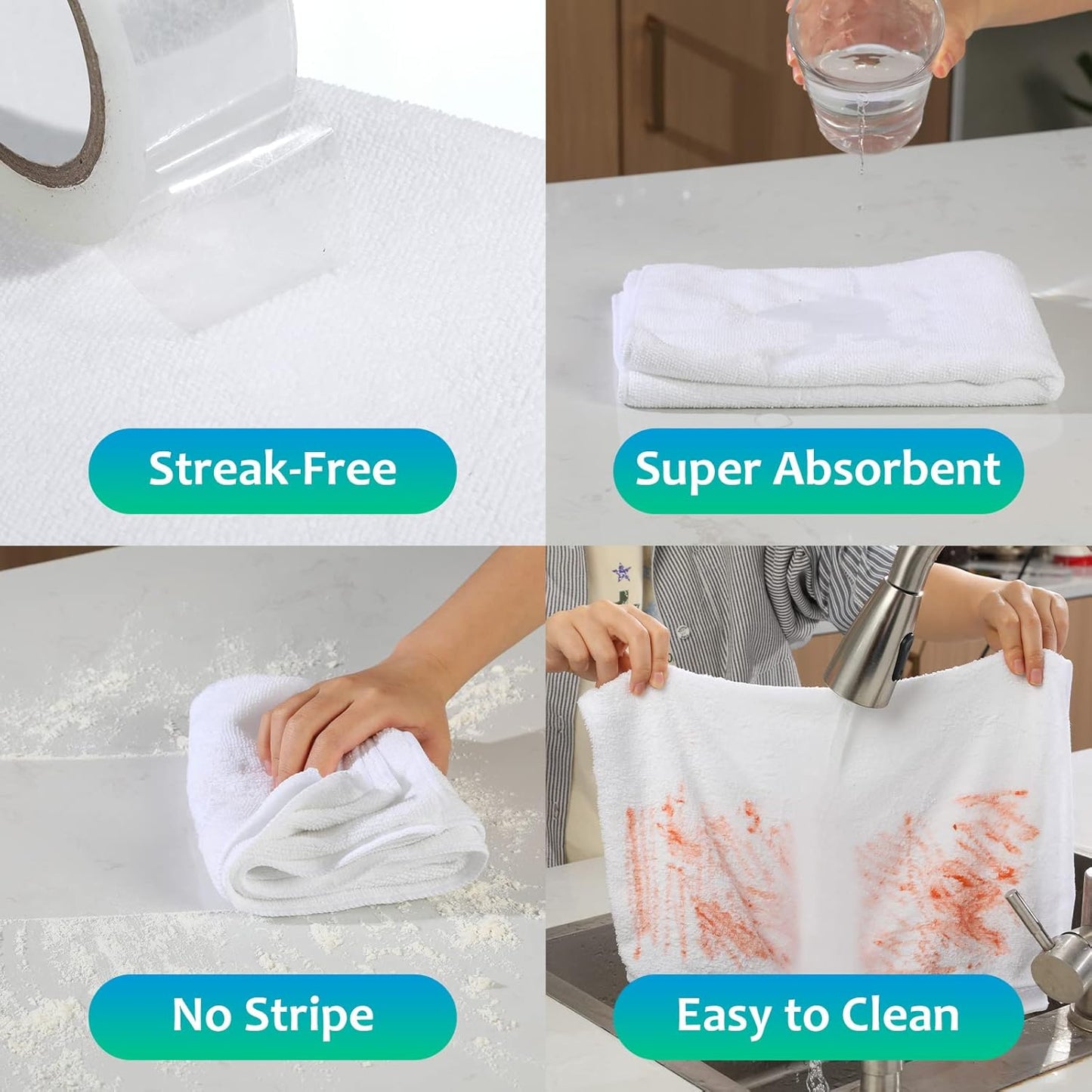 Newwiee 6 Pcs Extra Large Microfiber Cleaning Cloth 30" x 20" Washable Reusable Microfiber Towel Streak Free Lint Free Cloth for Cleaning Home Glass Office Window Bathrooms (White)