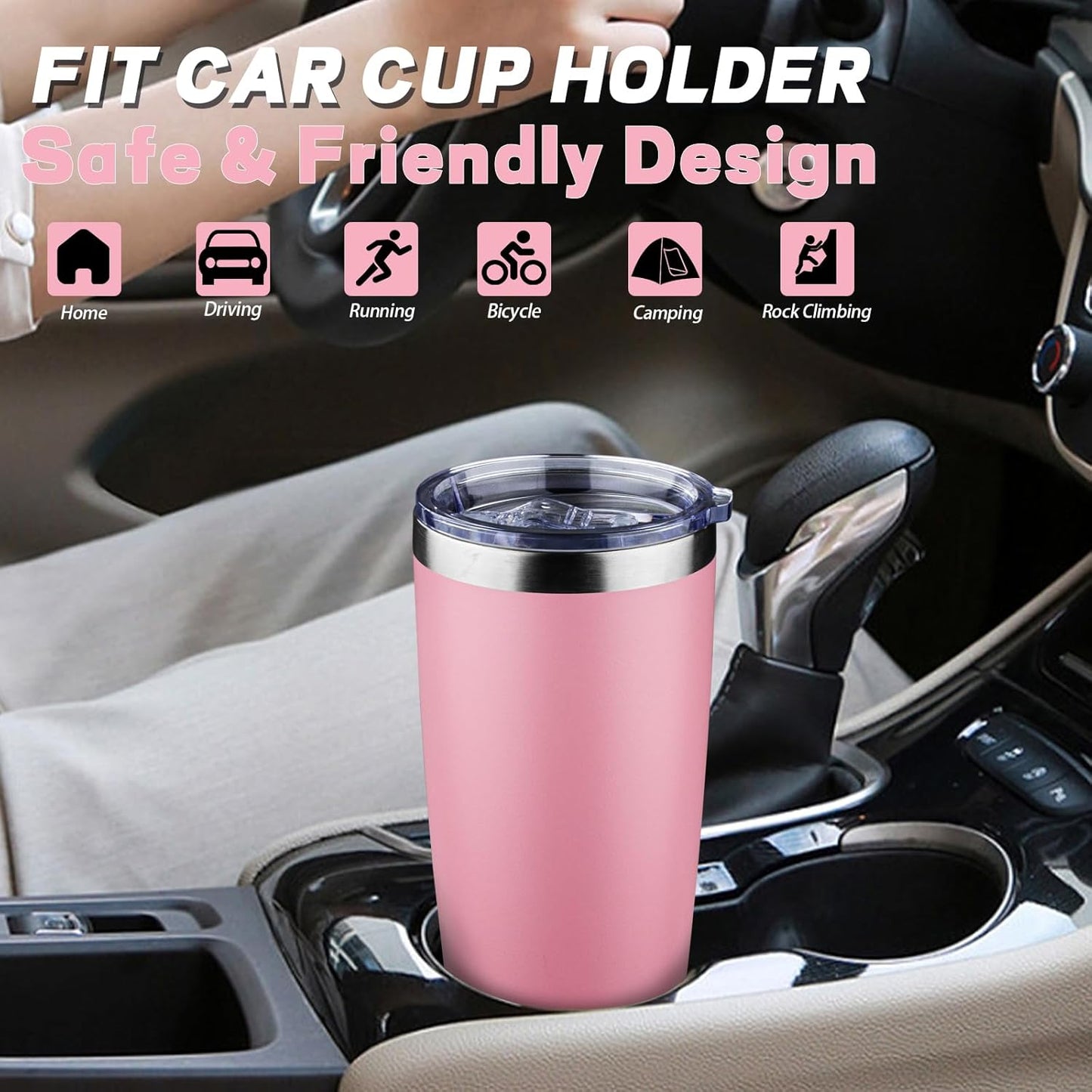 20 oz Tumbler with Lids and Straws, Stainless Steel Insulated Coffee Tumbler, Double Wall Vacuum Insulated Travel Mug Cup, Leakproof Thermal Coffee Cup for Hot and Cold Drinks (light pink)