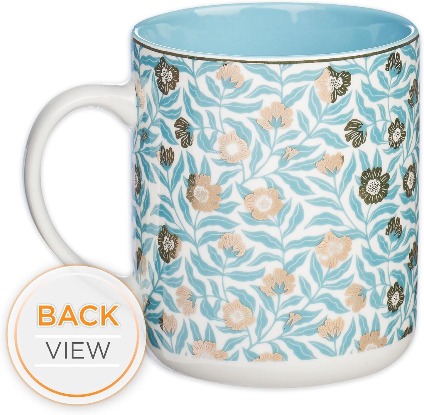 Christian Art Gifts Teal Floral Ceramic Coffee Mug – 14 oz. Lead and Cadmium-free Inspirational Scripture Coffee and Tea Mug for Women with Bible Verse: My Grace is Sufficient – 2 Corinthian 12:9