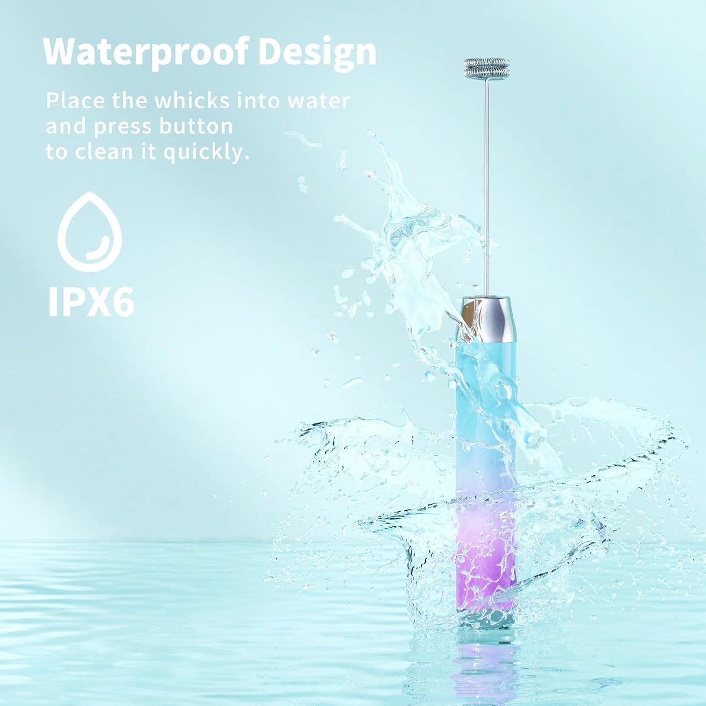 Maestri House Rechargeable Milk Frother with Stand, LunaFro Handheld Electric Foam Maker Waterproof Detachable Stainless Steel Whisk Drink Mixer Foamer for Lattes, Cappuccino