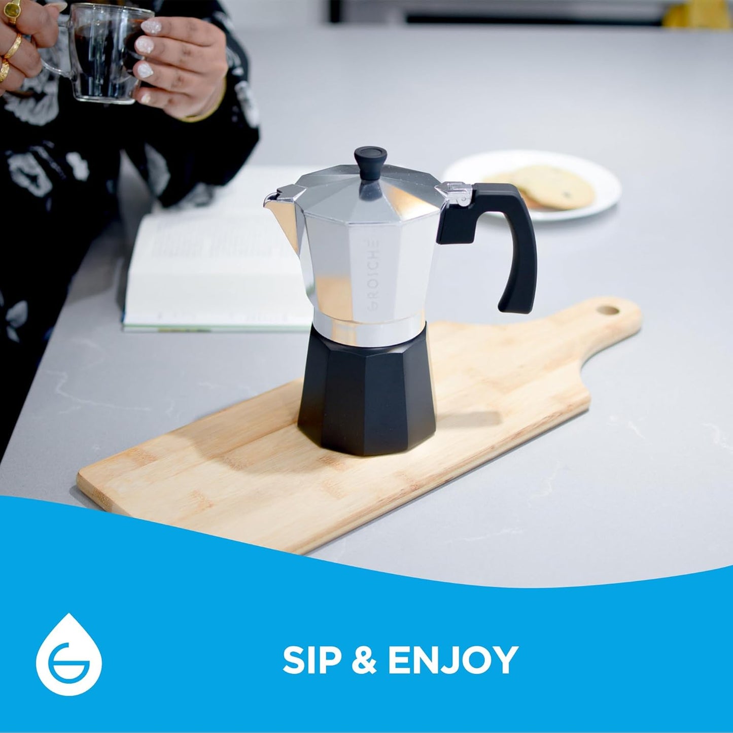 GROSCHE Milano Stovetop Espresso Maker Moka Pot Cuban Coffee Maker Stovetop Coffee Maker Moka Italian Espresso Greca Coffee Maker Brewer Percolator | 9 Espresso Cup, Tuxedo