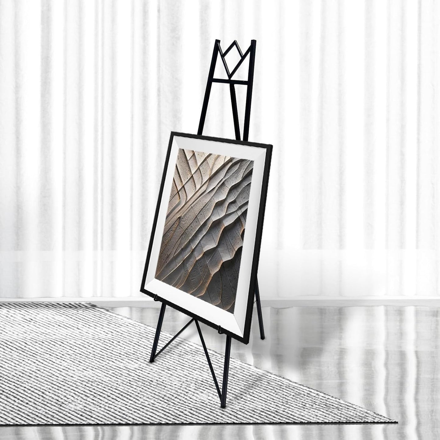 58 Inch Iron Adjustable Arts & Crafts Easels,Metal Easel Stand with Chain Support for Mirror,Floor Easels for Display Wedding Sign(Black)