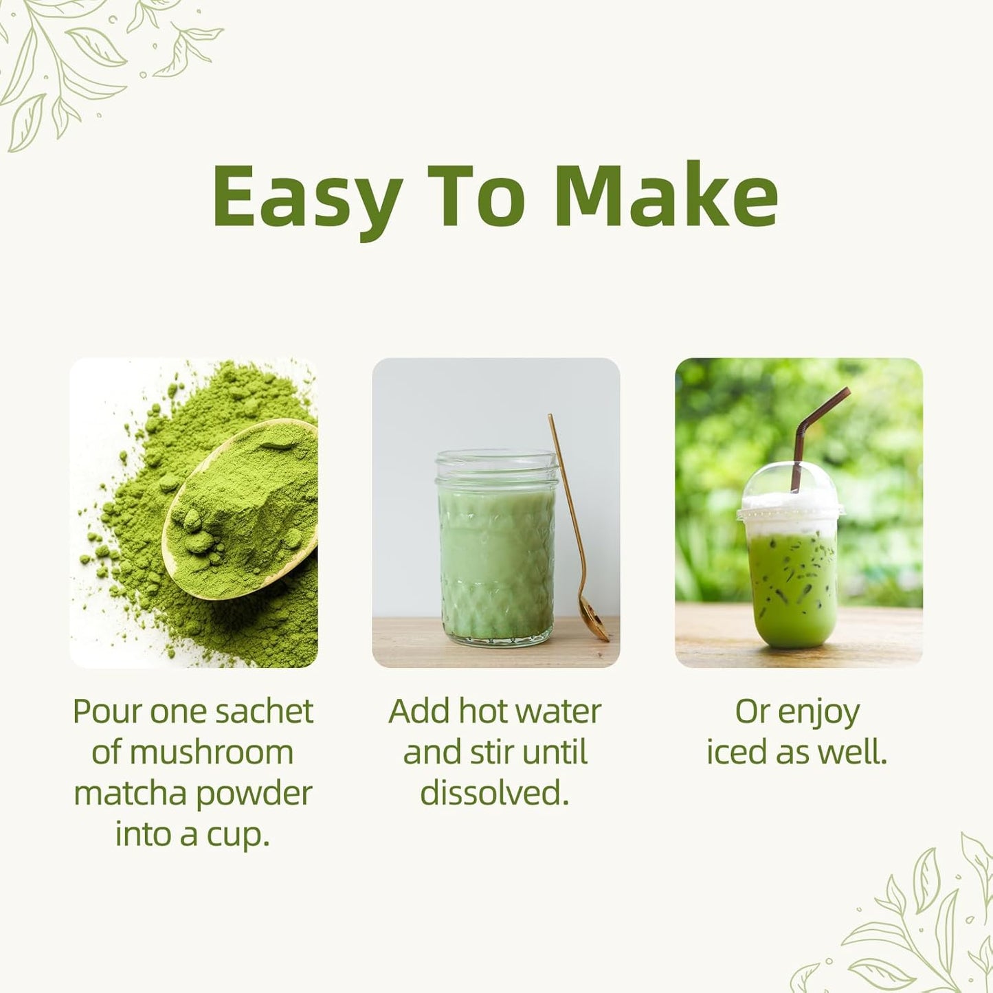 GANOHERB Mushroom Matcha Powder Latte Mix, 7.4 Ounce, 7 Superfood Mushrooms with 25% Beta-Glucans, Lions Mane, Reishi, Chaga, Coconut Powder, Ceremonial Grade Matcha Tea