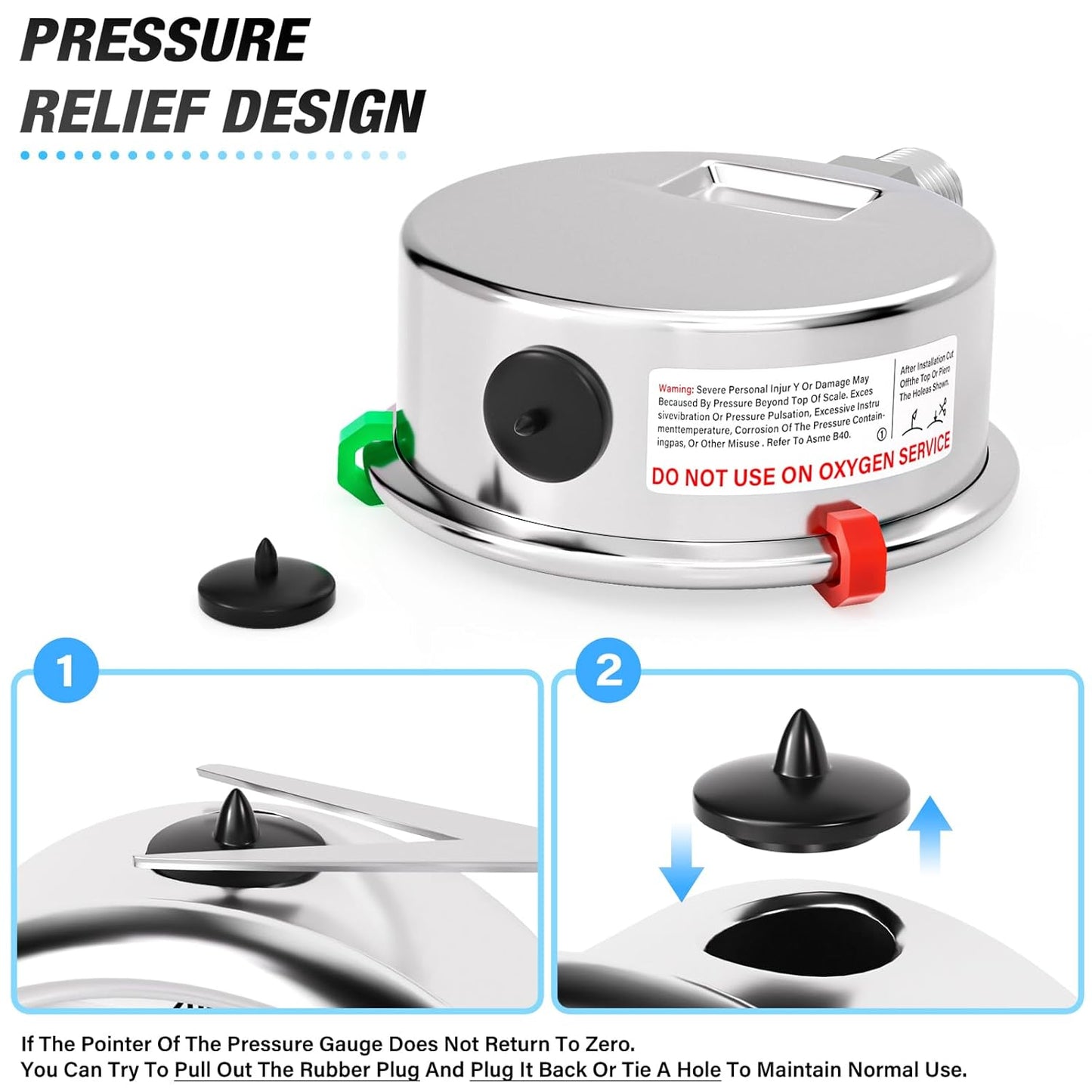 MEANLIN MEASURE 0~200Psi Liquid Filled Pressure Gauge Stainless Steel with 316 Stainless Steel Joint 1/4" NPT 2.5" FACE DIAL for Air Compressor Air Regulator Water Filter Lower Mount, with 2PCS Snaps